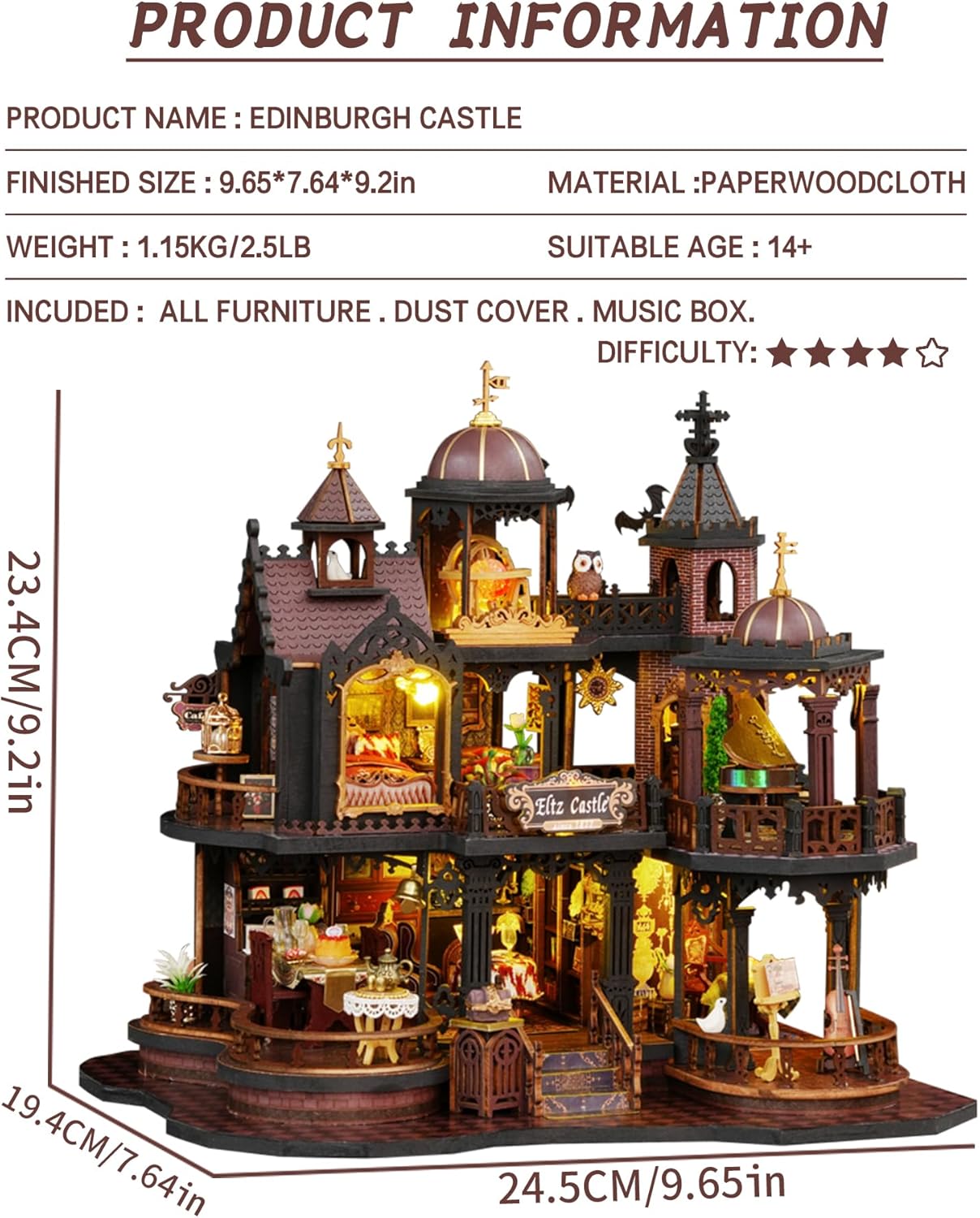 DIY Dollhouse Miniature House Kit,DIY Kit Mini House Model,1:24 Scale Creative Doll House Best Christmas Birthday Gift for Lovers Boys and Girls. (Edinburgh Castle)
