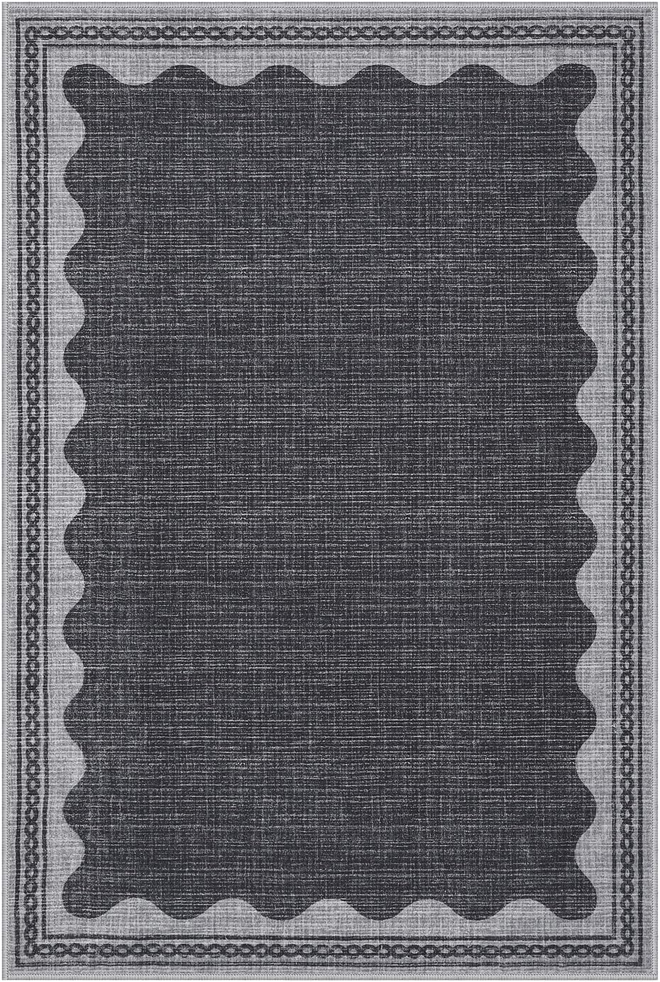 Scalloped Rug 2x3 Rugs for Entryway, Solid Grey Rug Small Area Rug Non Slip Scalloped Bath Mat, Washable Rugs Front Door Mat Indoor Entrance,Soft Girls Nursery Dorm Carpet for Bedroom Kitchen