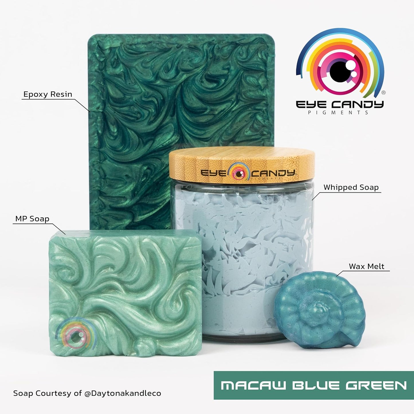 Eye Candy Pigments Premium Mica Powder - Macaw Blue Green (50gr) - for Epoxy, Resin, Soap, Paint, Woodworking, Acrylic Pouring, Bath Bombs, Fishing Lures - DIY Arts and Crafts Additive