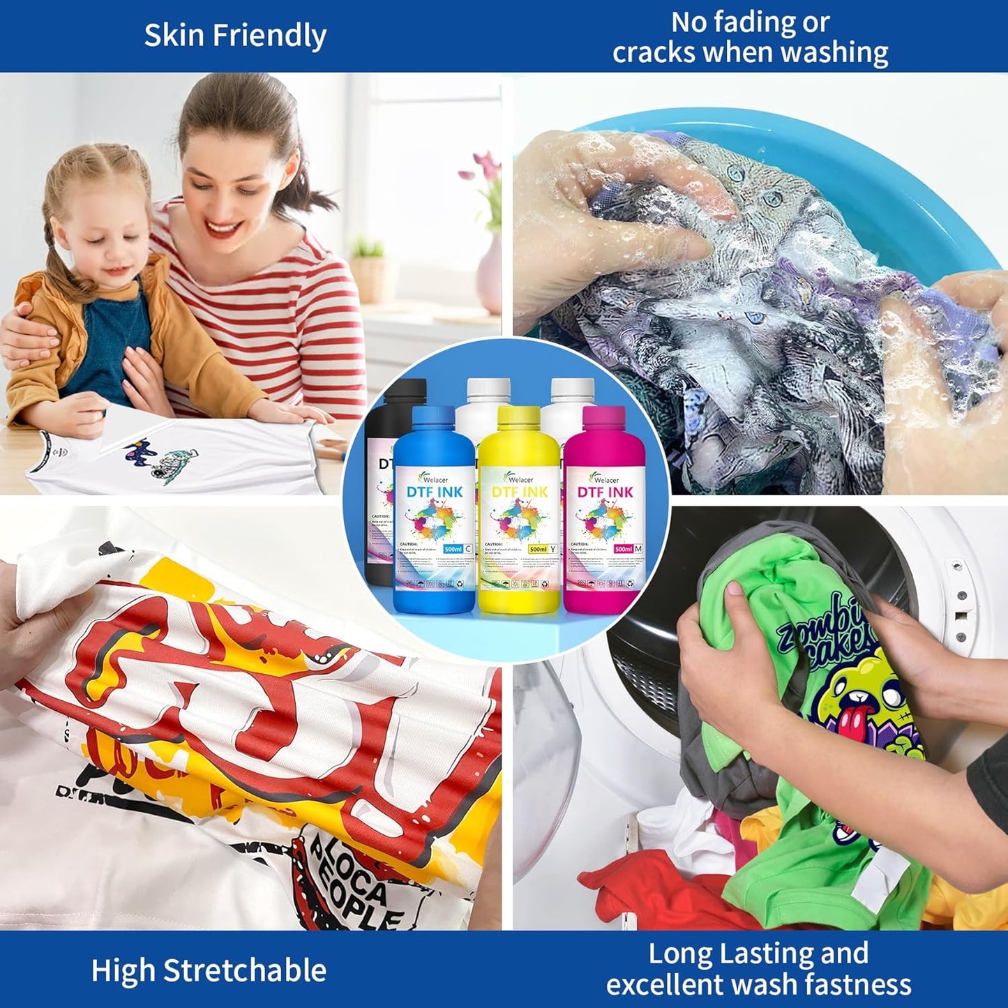 DTF Ink 500mlx6 for I3200 XP600 R1390 L1800, ET-8550, ET-2850, XP-15000, R2400, L800, 1430, P400, P800, R2000, Heat Transfer Ink Conversion Kit Refill for All DTF Printers, for DTF Film