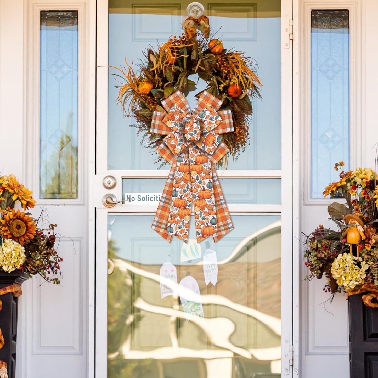 2 Rolls Fall Pumpkin Craft Ribbons for Wreath Bows, 2.5"×10 Yards Thanksgiving Wired Edge Ribbon Orange Burlap Autumn Leaves Wired Ribbons for Crafting Sewing Supplies