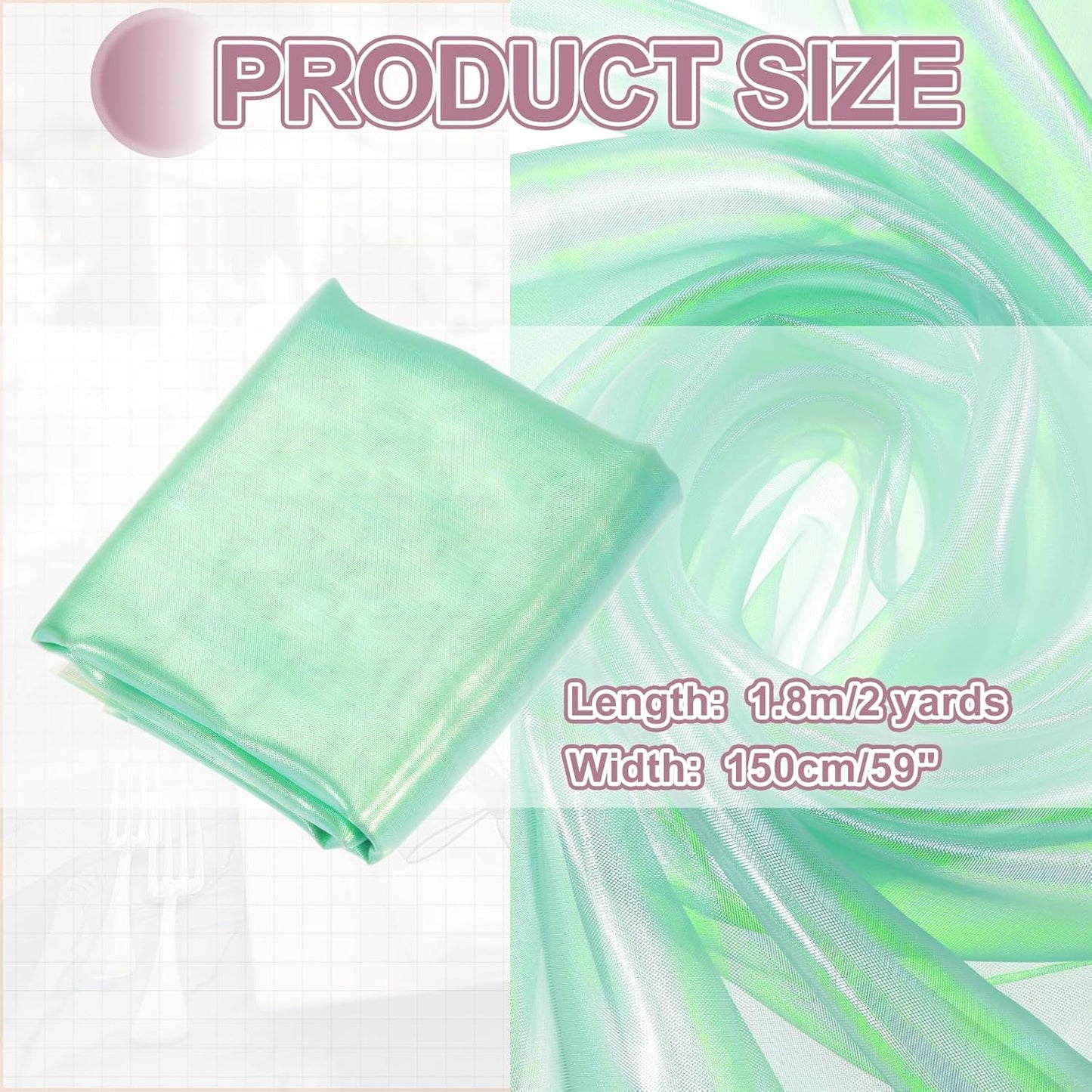 MECCANIXITY Iridescent Sheer Organza Fabric, 2 Yards x 59 Inches Solid Laser Holographic Shiny Fabric Organza Cloth for Wedding, Curtains, Costume, Photo Background, Green