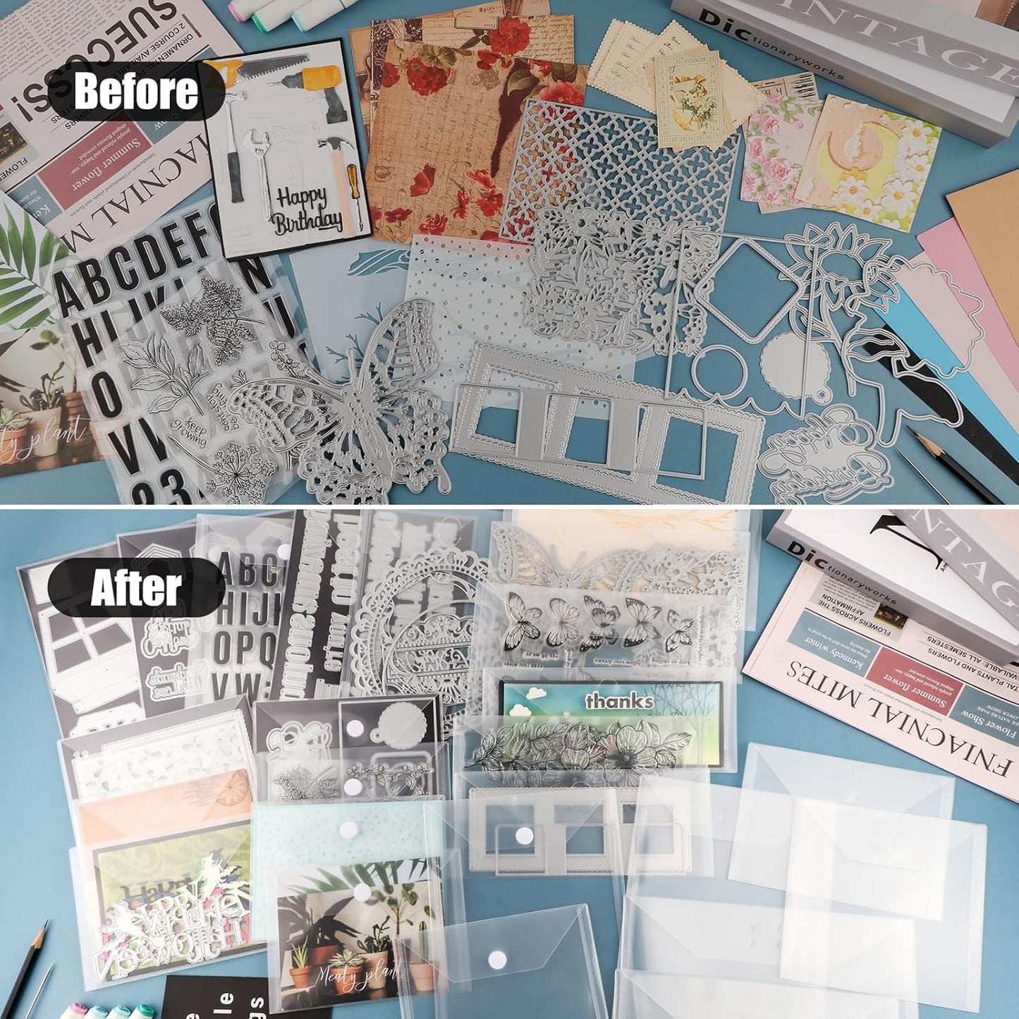 BAOFALI 200 Pcs/Set 5 Sizes Clear Stamp and Die Storage Pockets, Stamp Storage Bags, Plastic Envelopes, Scrapbooking Storage Die Cuts for Stencil Storage Card Making Cutting Dies