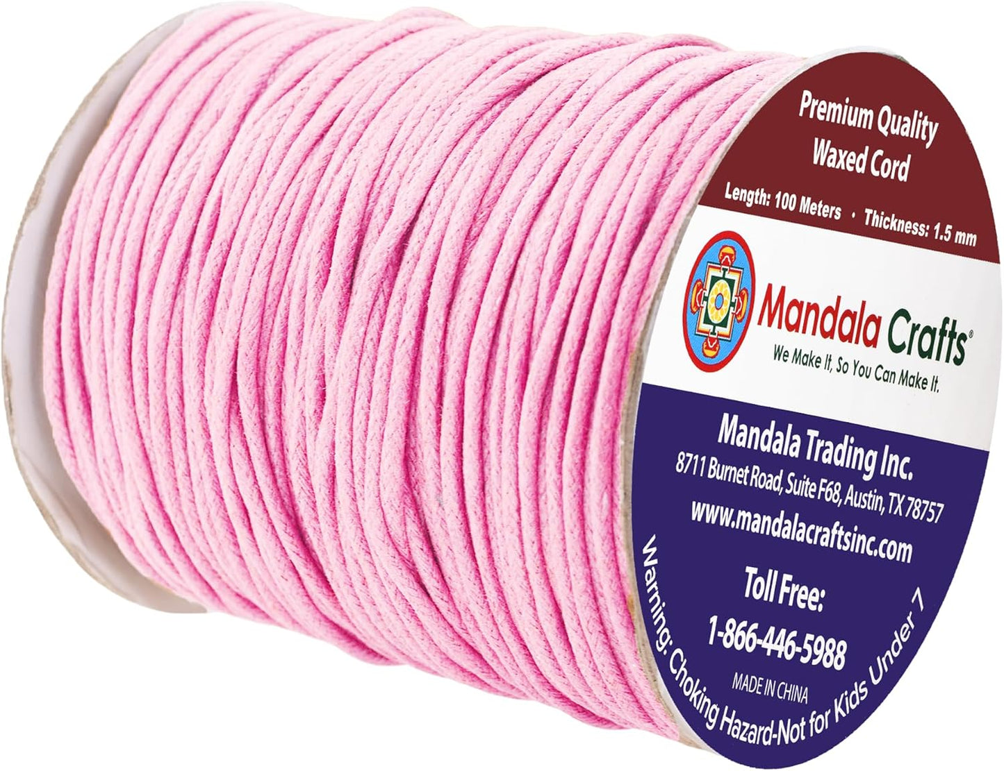 Mandala Crafts 1.5mm 109 Yards Baby Pink Cotton Waxed Cord for Jewelry Making Bracelet Cord Waxed String - Beading String Thread Jewelry Cords for Necklaces String