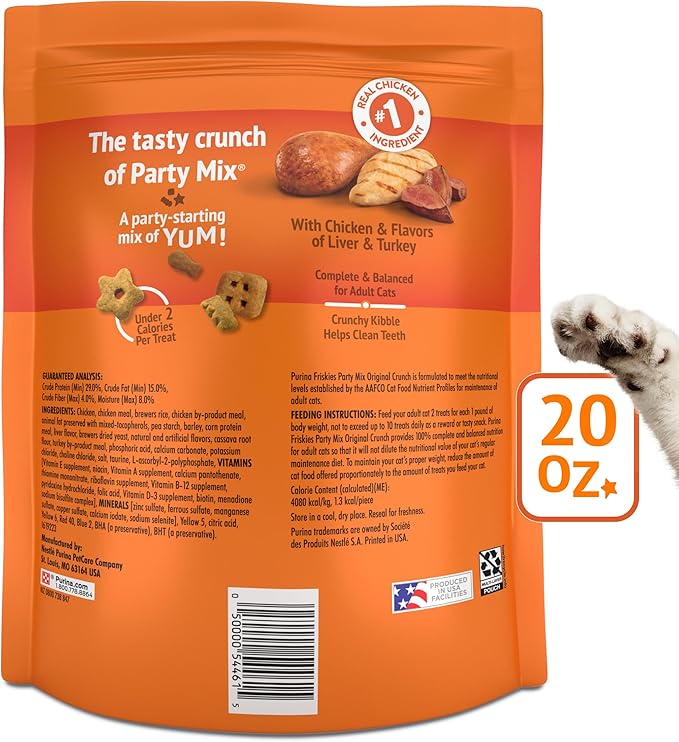 Friskies Purina Cat Treats, Party Mix Original Crunch - 20 oz. Pouch (Pack of 2)