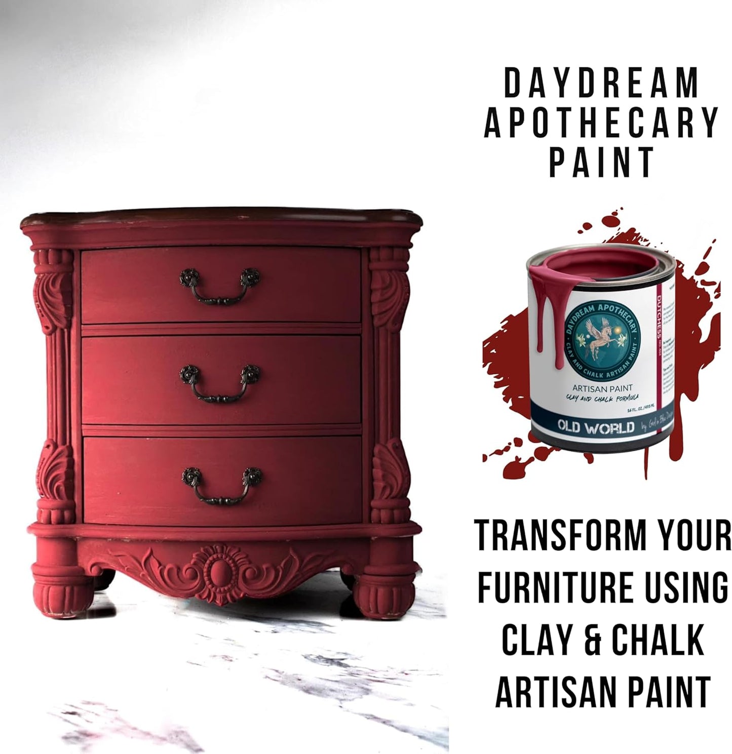 Daydream Apothecary Premium Chalk Style Paint for Furniture, Home Décor, Wood, DIY Interior Projects, Quick Dry, No Prep or Prime Needed, Matte Burgundy Red - 16oz