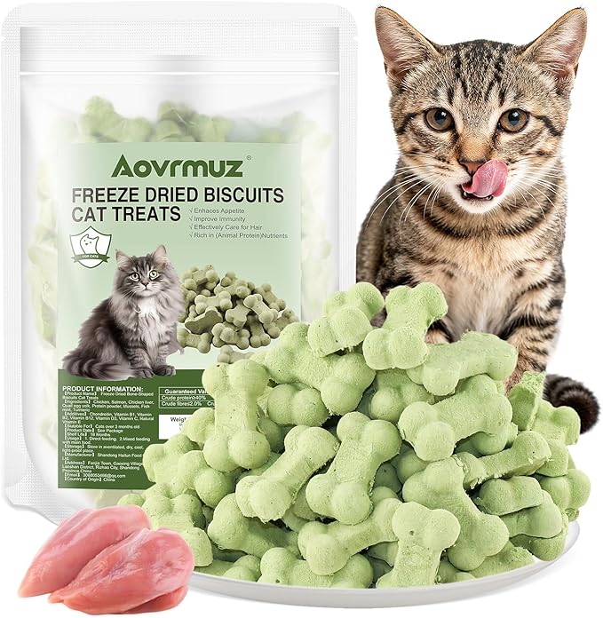 Freeze Dried Cat Chicken Salmon Treats All Natural Healthy Chewy Food Feline Bone-Shaped Snacks