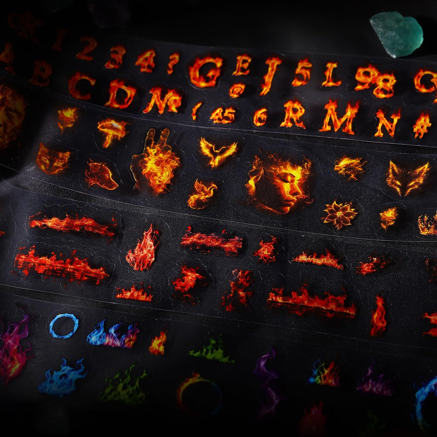 4 Rolls Fire-Themed PET Tape Set, Waterproof Pre-Cut Stickers for Journaling, Scrapbooking, DIY Crafts, Phone Case Decoration, with Decorative Clip