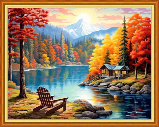 Redxing Stamped Cross Stitch Kits Full Range of Embroidery Starter Kits- Needlepoint Counted Cross Stitch Kits for Beginner Adults 11CT Printed Embroidery Kit-Late Autumn Rest 16x20 inch