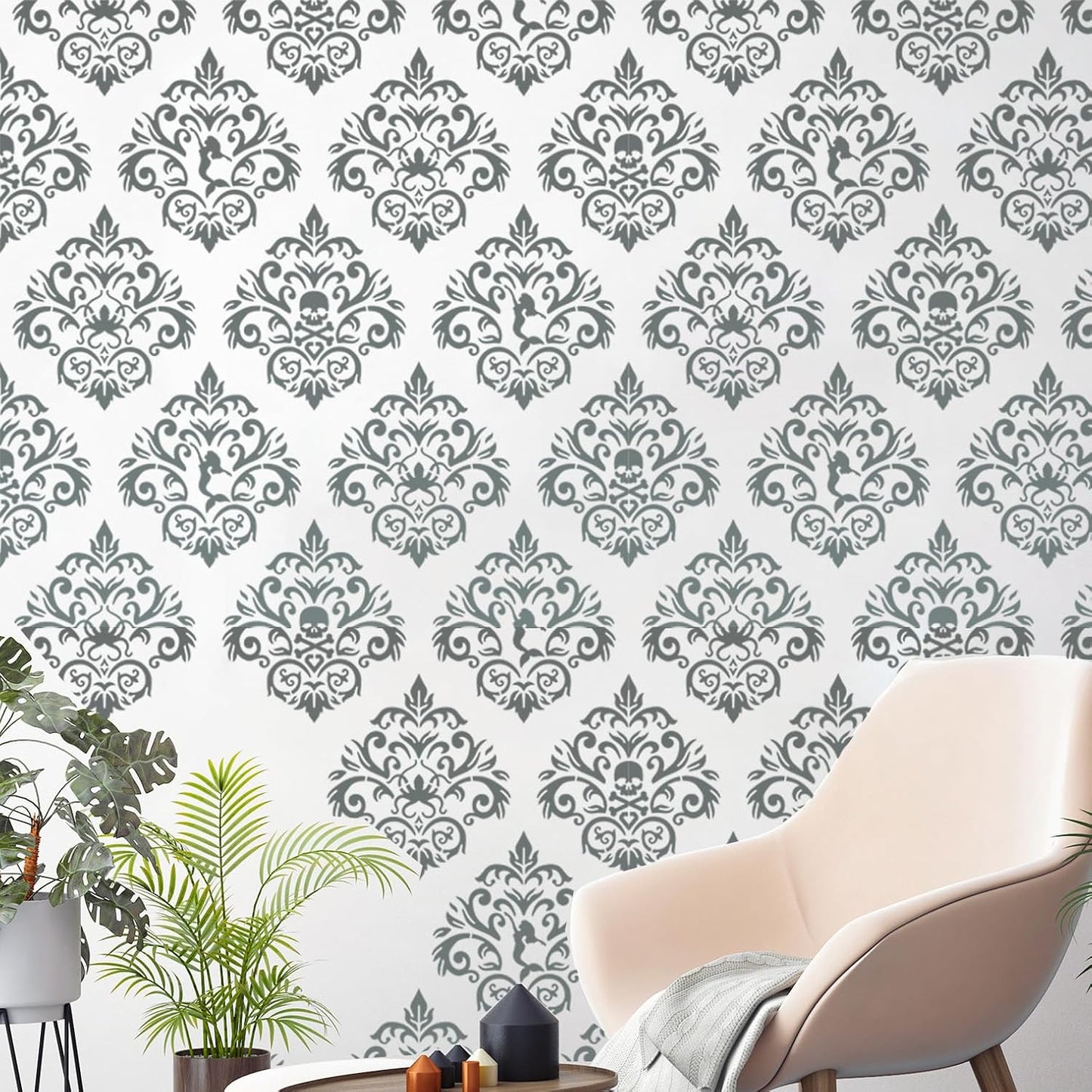 Damask Stencils for Walls 12inch Damask Stencil Large Texture Stencils Mixed Medium Layering Templates for Painting on Wood Furniture Canvas Paper Fabric