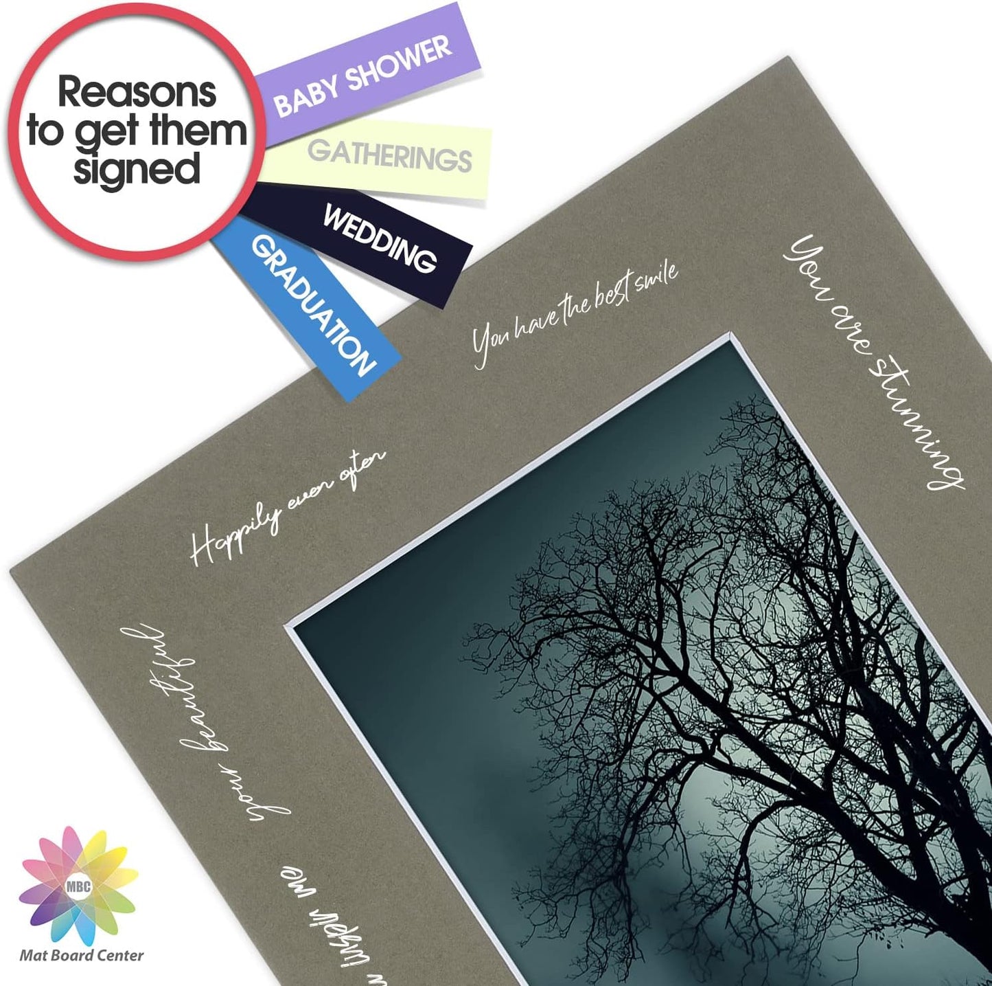 Mat Board Center, Pack of 10, 8x10 for 5x7 Gray Color Mats - Bevel Cut, Acid Free, 4-ply Thickness, White Core - for Pictures, Photos, Framing