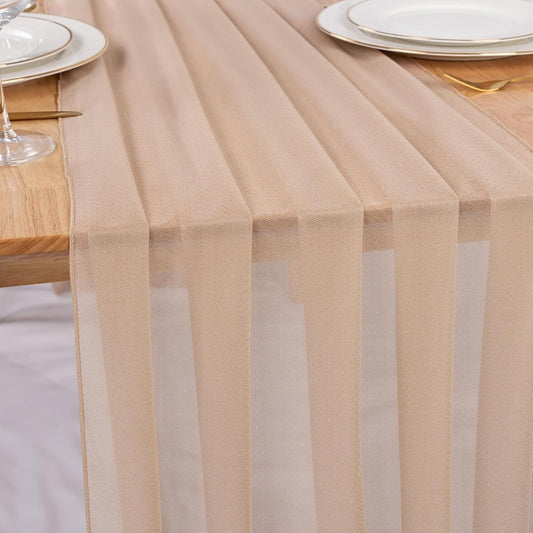 Champagne Chiffon Table Runner 30 x 120 Inches Sheer Table Runner 10ft Romantic Chiffon Table Runner for Wedding Decor Birthday Party Bridal Baby Shower Decoration