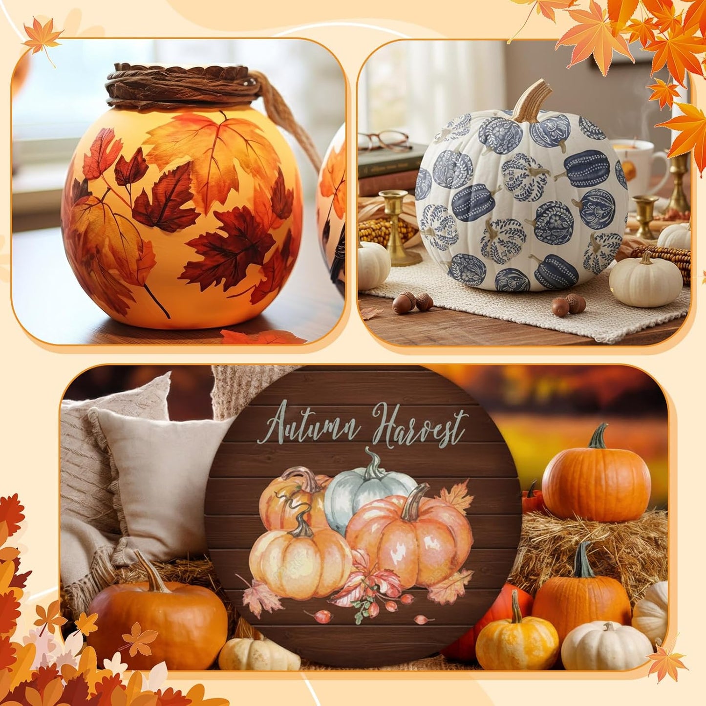 Crtiin 20 Pack Fall Decoupage Napkins Autumn Napkins Floral Pumpkin Maple Leaf Decorative Paper for Thanksgiving Harvest Birthday Party Beautiful Gorgeous, 20 Styles Each 6.5 Inches