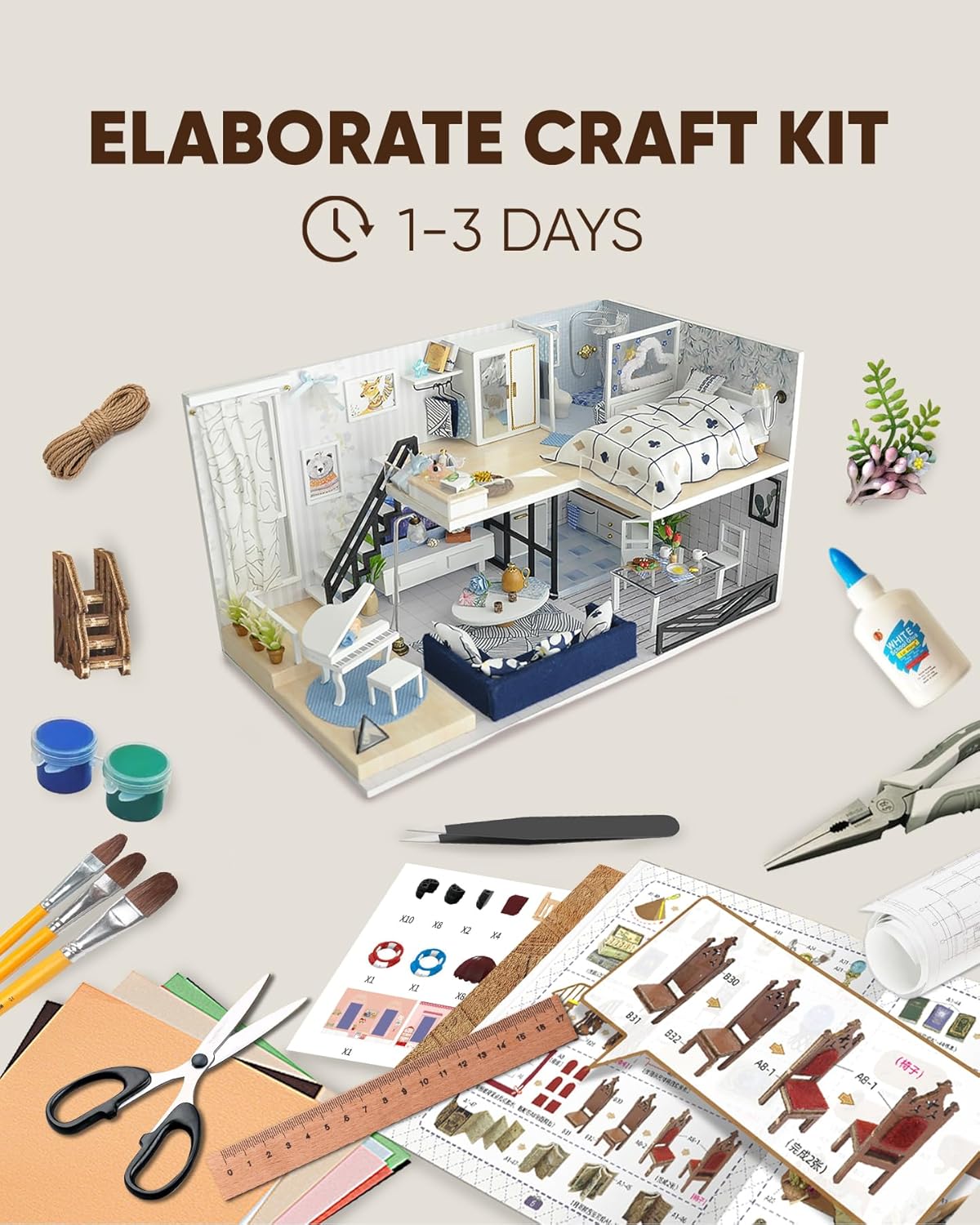 DIY Miniature House Kit, DIY Home Kit for Adults to Build, Modern Dollhouse Kit with Dust Proof & LED, Mayberry Street Miniatures, Ideal Gifts for Birthday,Valentine Christmas(Satisfied Apartment)