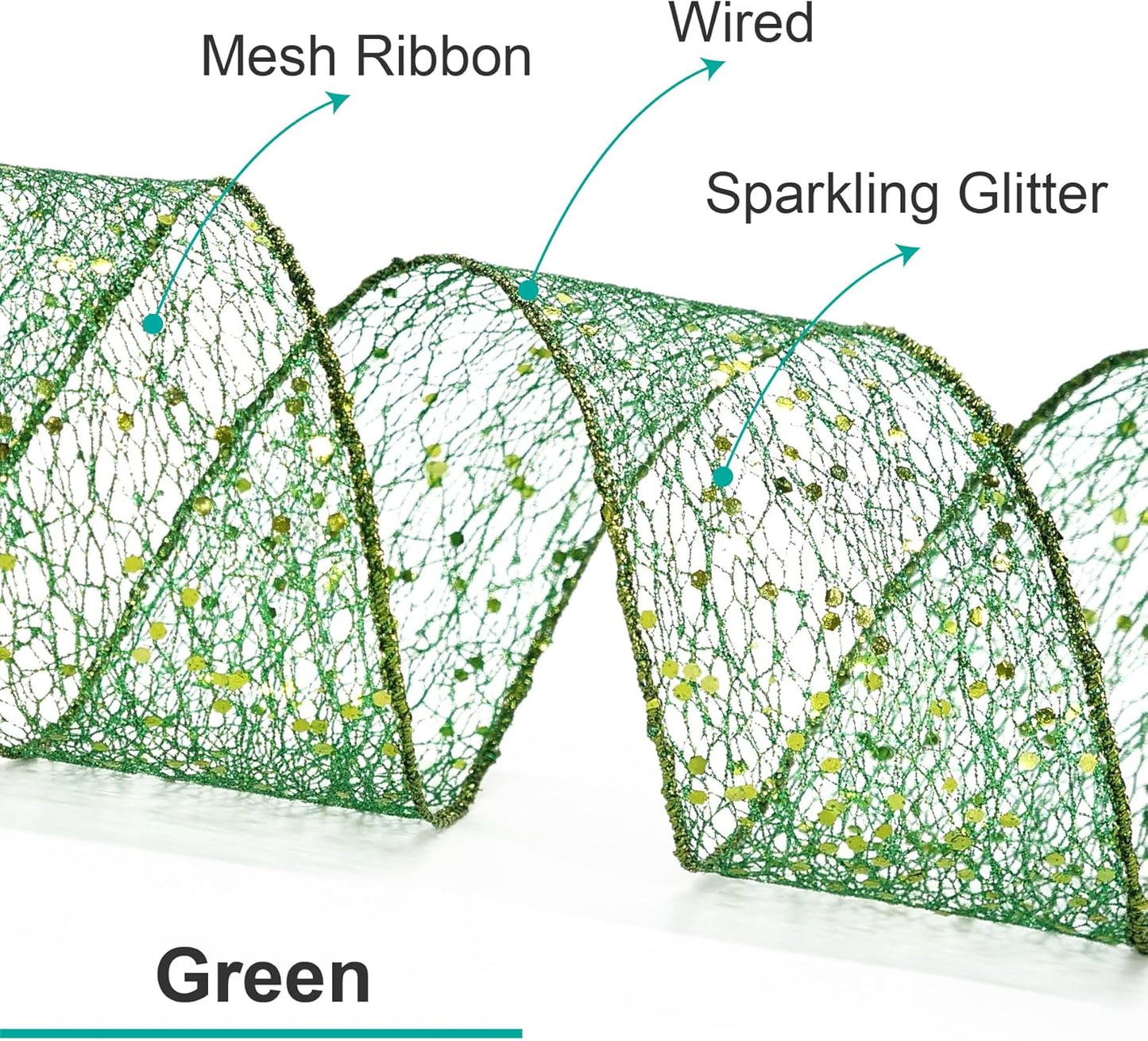 CT CRAFT LLC Sparkling Glitter Mesh Wired Ribbon 4" x 10 Yards Green for Christmas Home Decor Bow Gift Wrapping DIY Crafts Wreath