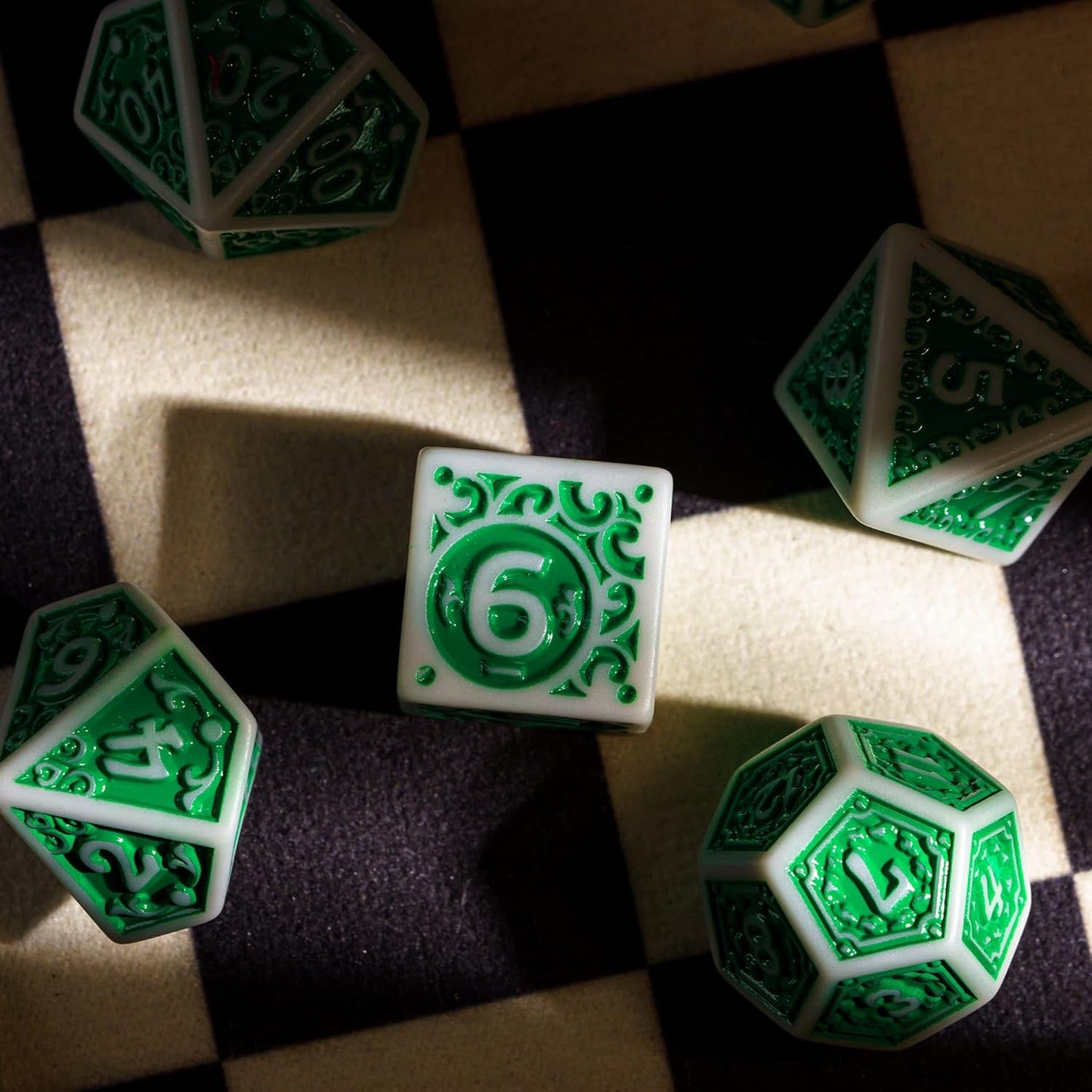 7-Die DND Dice Set New Pattern Polyhedral Dice Set with Leather Bag D&D Die for RPG Table Games(Gray Green)