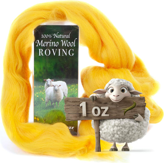 Desert Breeze Distributing 100% Natural Merino Wool Roving - Premium Combed Top Merino Roving Wool - Tapestry, Spinning, Wet Felting & Needle Felting Supplies - 21.5 Micron - 1 oz, Color Gold