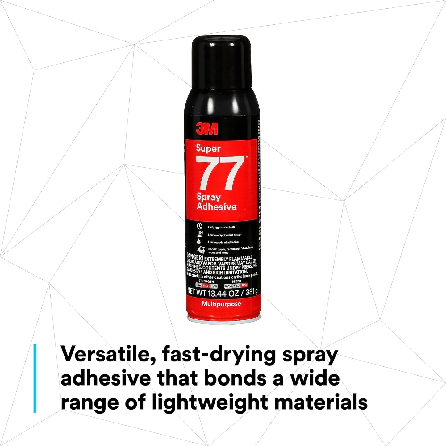 3M Super 77 Multipurpose Permanent Spray Adhesive Glue, Paper, Cardboard, Fabric, Plastic, Metal, Wood, Net Wt 13.44 oz (Pack of 2)