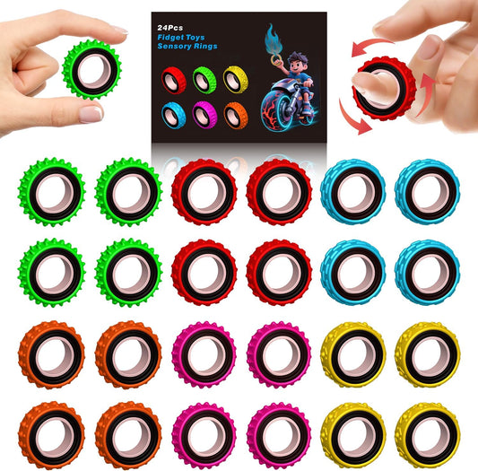 Fidget Toys Sensory Ring for Kids, Finger Spinner Rings Quiet Finger Spinne Fun Fidgets for Student Classroom Prize Stocking Stuffers (24PCS)