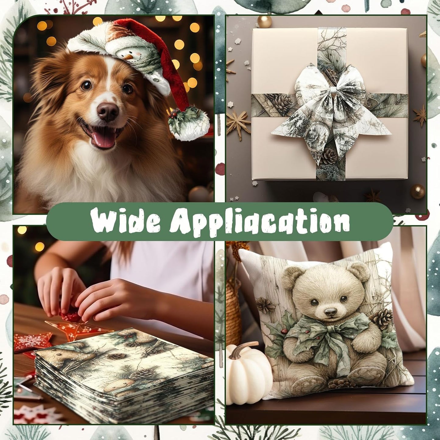 Ganeen 60 Pcs 10 x 10 Inch Vintage Green Christmas Quilting Fabric Squares Snowman Fat Patchwork Precut Strips Gingerbread Reindeer Fabric Bundles for Winter Xmas DIY Craft Sewing Handmade Material