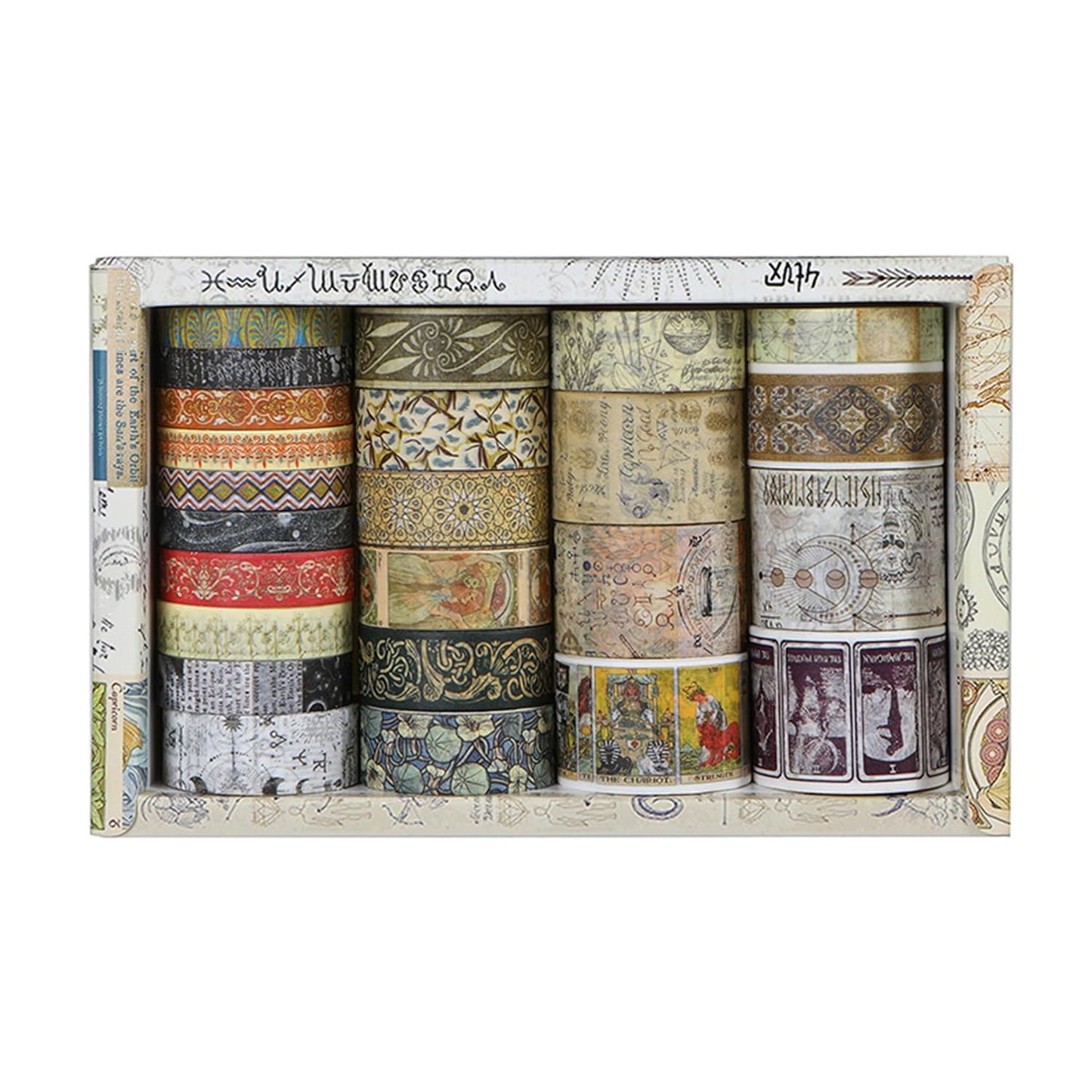 Vintage Washi Tape Set - 24 Rolls Arts Adhesive Tapes Assorted Retro Decorative Masking Tape Sets for Craft, Kids, Scrapbook, DIY, Gift Wrapping (12-Mystic Tarot)