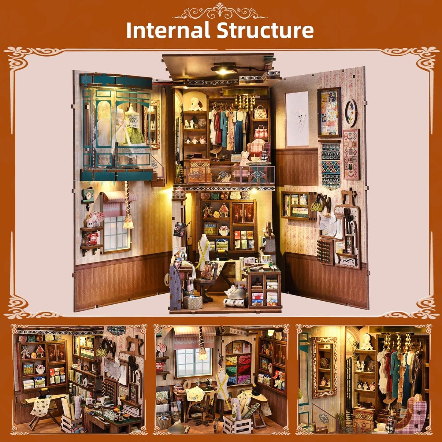 Book Nook Kit - Sewing Room DIY Miniature House Dollhouse Kit for Adults and Teens, Booknook Tiny House Bookshelf Decor 3D Wooden Puzzle, Gifts for Family and Friends