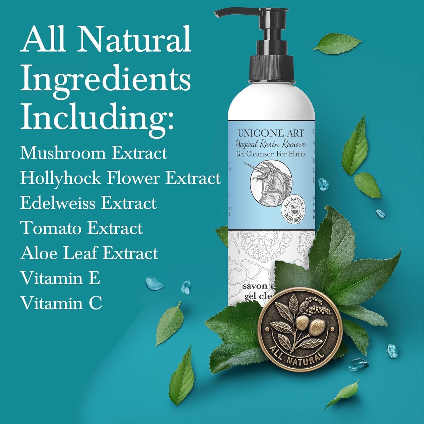 unicone art Hands Resin Remover Gel - All Natural Epoxy Resin Cleaner - Magical Cleanser for Artists - Epoxy Remover - Glue, Silicone, Paint & Glitter Soap- For Soft and Moisturized Skin (8oz)