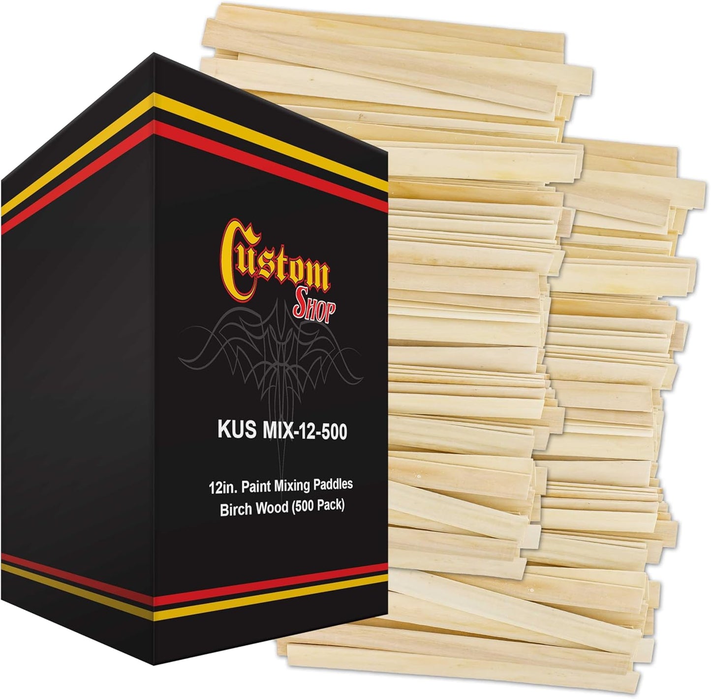 Custom Shop Craft and Paint Sticks - (Pack of 500 Sticks) 12" Inch Premium Grade Wood Stirrers/Paddles - Use for Wood Crafts -to Mix Epoxy Resin or Paint -Garden Sign Posts