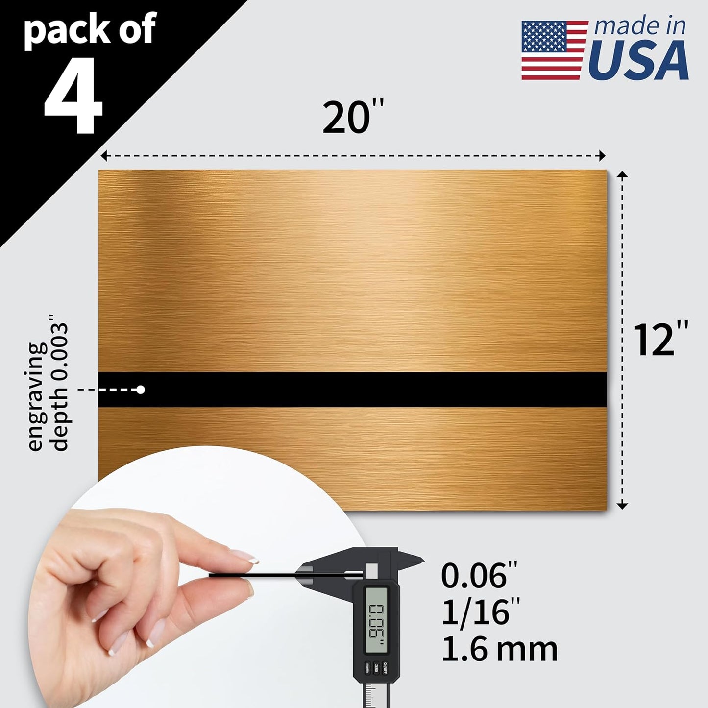Trotec | Metallic Looking Acrylic Sheet | 12"x20"x1/16, 4 Pcs | Brushed Brass/Black | Metallic Finish - Scratch Resistant for Laser Engraving & Cutting,Printing,Glowforge,Name Plate | USA Made