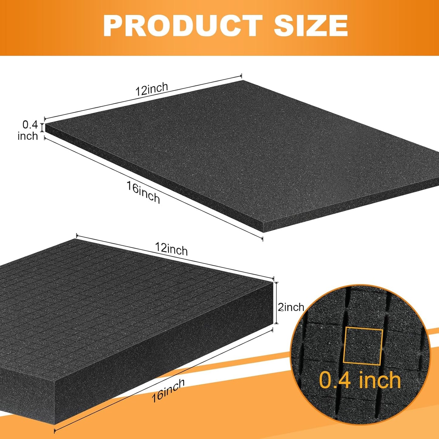 Eunice 4Pcs 16 x 12 x 0.4 Inch Polyurethane Foam Sheets & 4Pcs 16 x 12 x 2 Inch Cuttable Foam Inserts for Cases, Packing Foam Pads for Tool Box, Camera Storage and Crafts