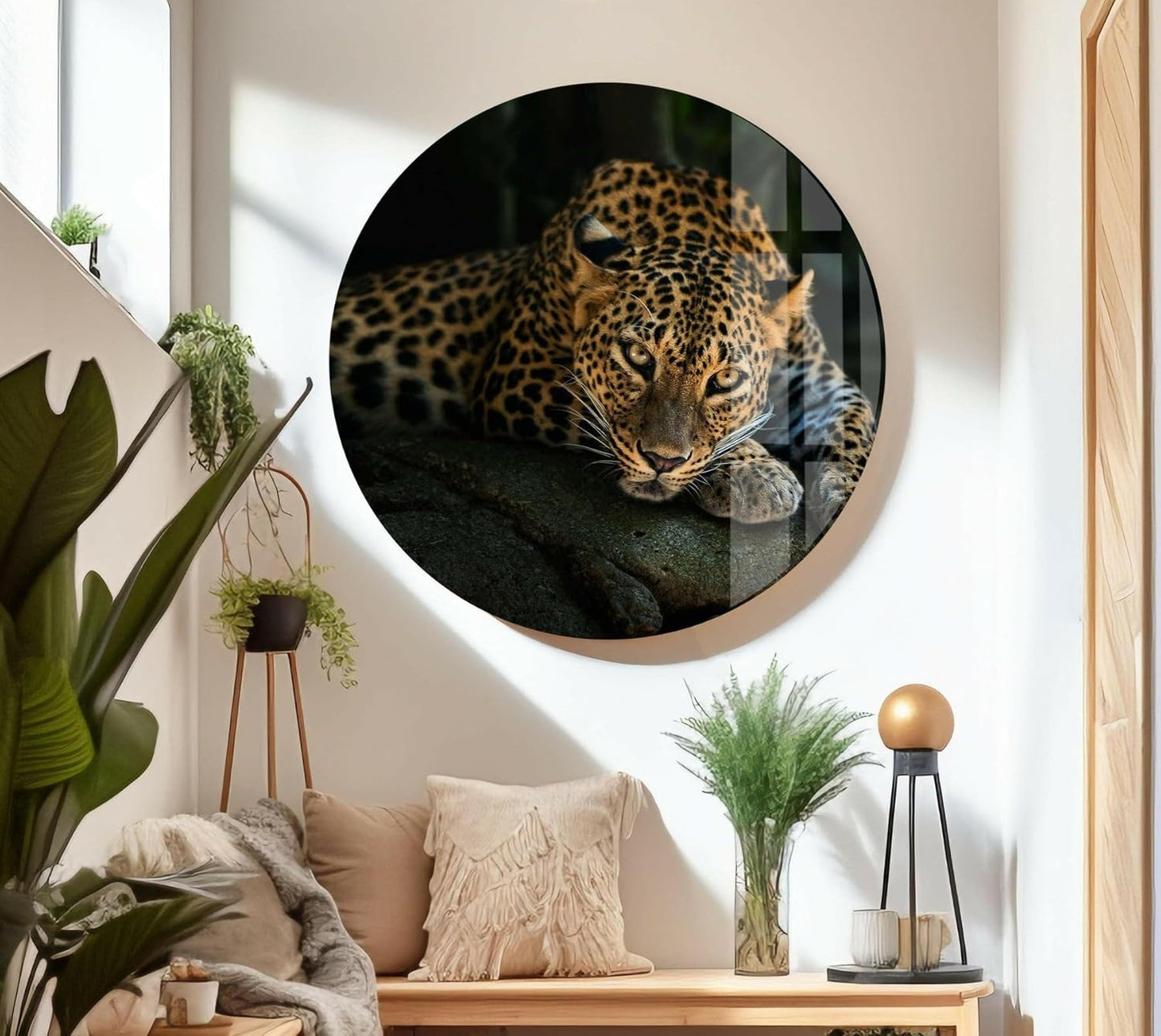 My Photostation.com 28Wx18H'' Fierce Leopard Glass Wall ArtTempered Glass Printing Wall Decor Large Wall Art Wall Hangings