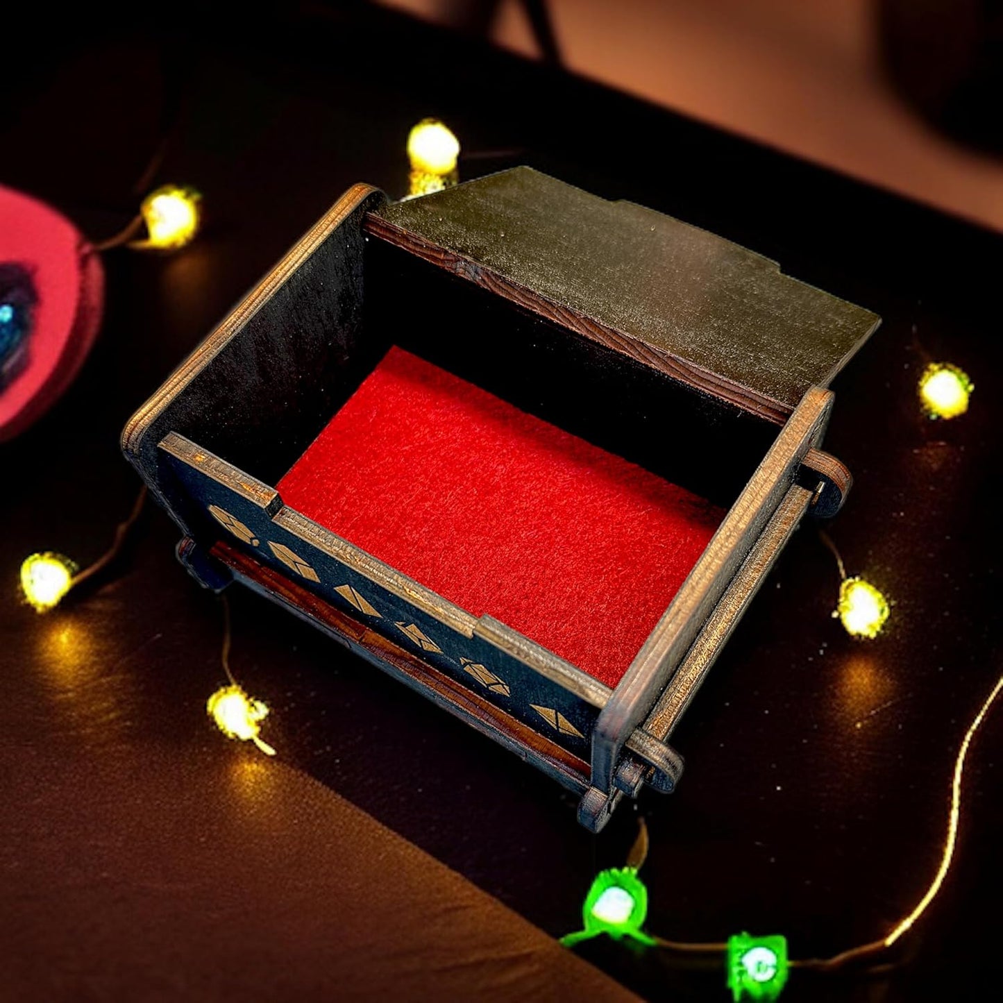 Dice Box - BLACK - 6x4x3 Also holds jewelry and great for desks and desk top items (Dragons Eye - PERSONALIZED)