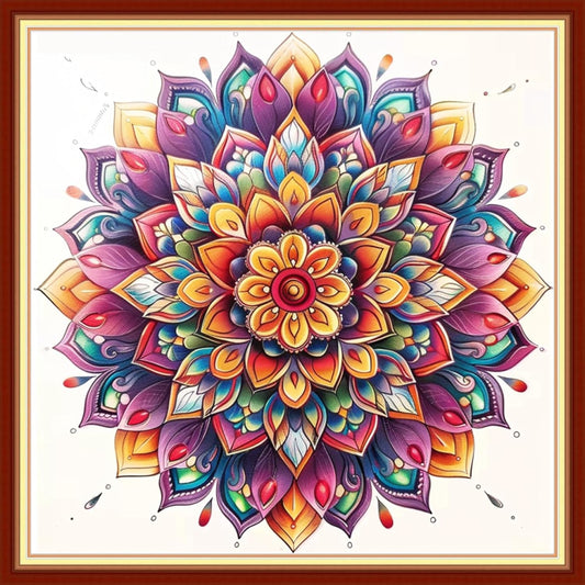 Magxvouy Cross Stitch Kits Stamped Full Range of Embroidery Kits,Cross Stitch Patterns Needlework Kits for Beginners 11CT Printed Kits&Colorful Mandala 18x18 inch