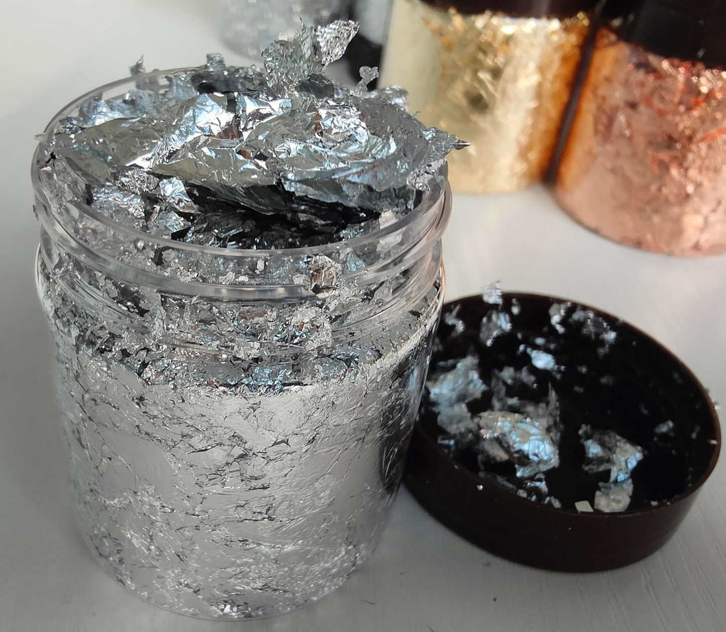 Gilding Flakes,Gold Foil Flakes for Resin,Blue Red Purple Pink Metallic Foil Flakes for Resin Jewelry Making,Nails,Painting Art,Crafts and Slime (Imitation Silver)