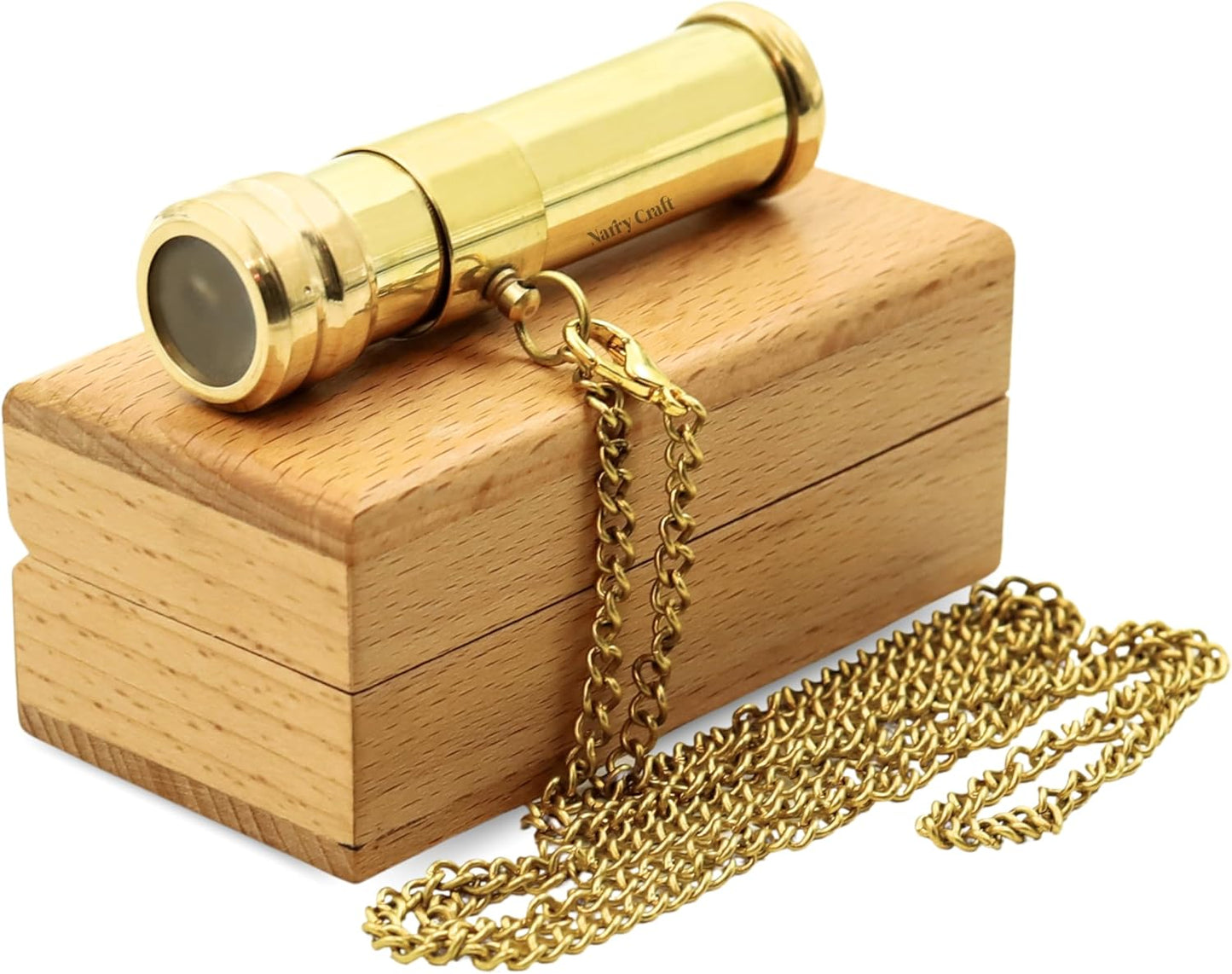 Brass Kaleidoscope with Wooden Box | Handcrafted Vintage Kaleidoscope with Optical Glass Lens & Wooden Storage Box – Collectible Gift for Kids & Adults (Golden/Brass, Small)