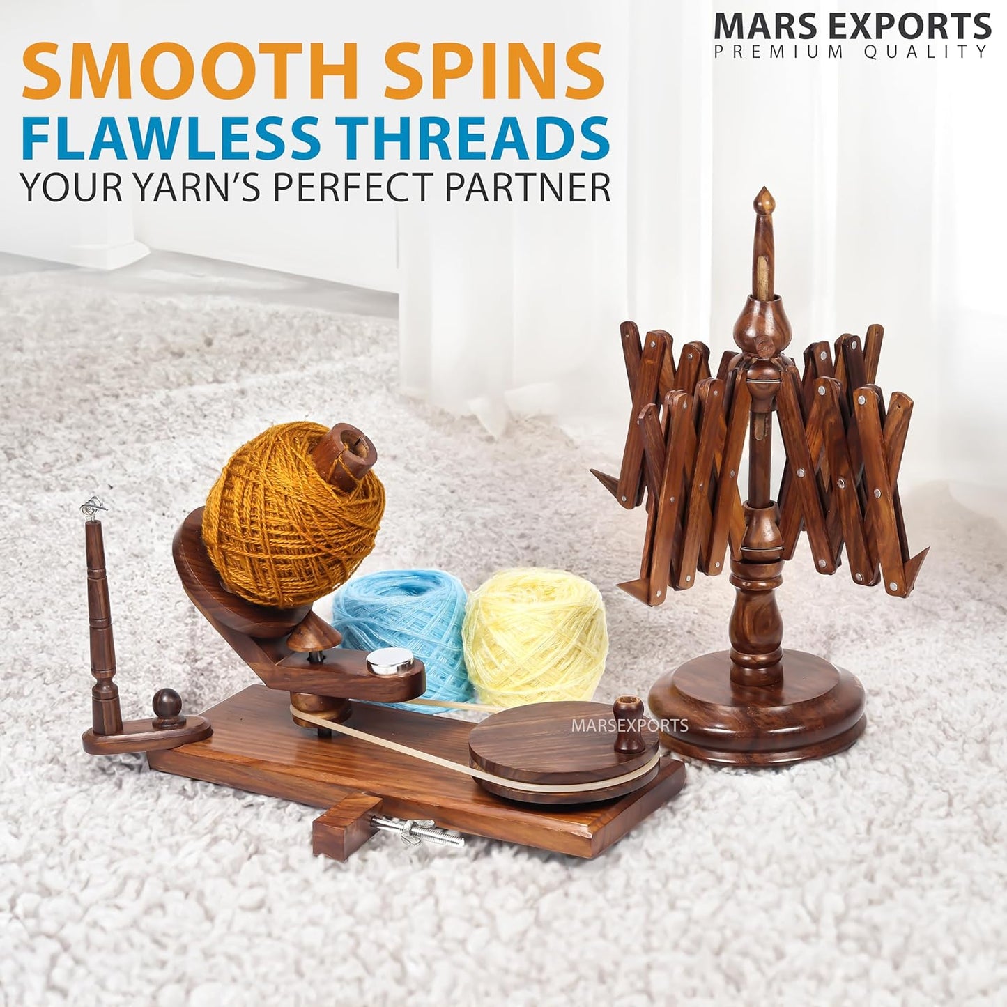 Mars Exports HandCrafty Wooden Swift for Knitting & Crochet Hooks – Hand Operated Large Ball Winder (Rosewood)