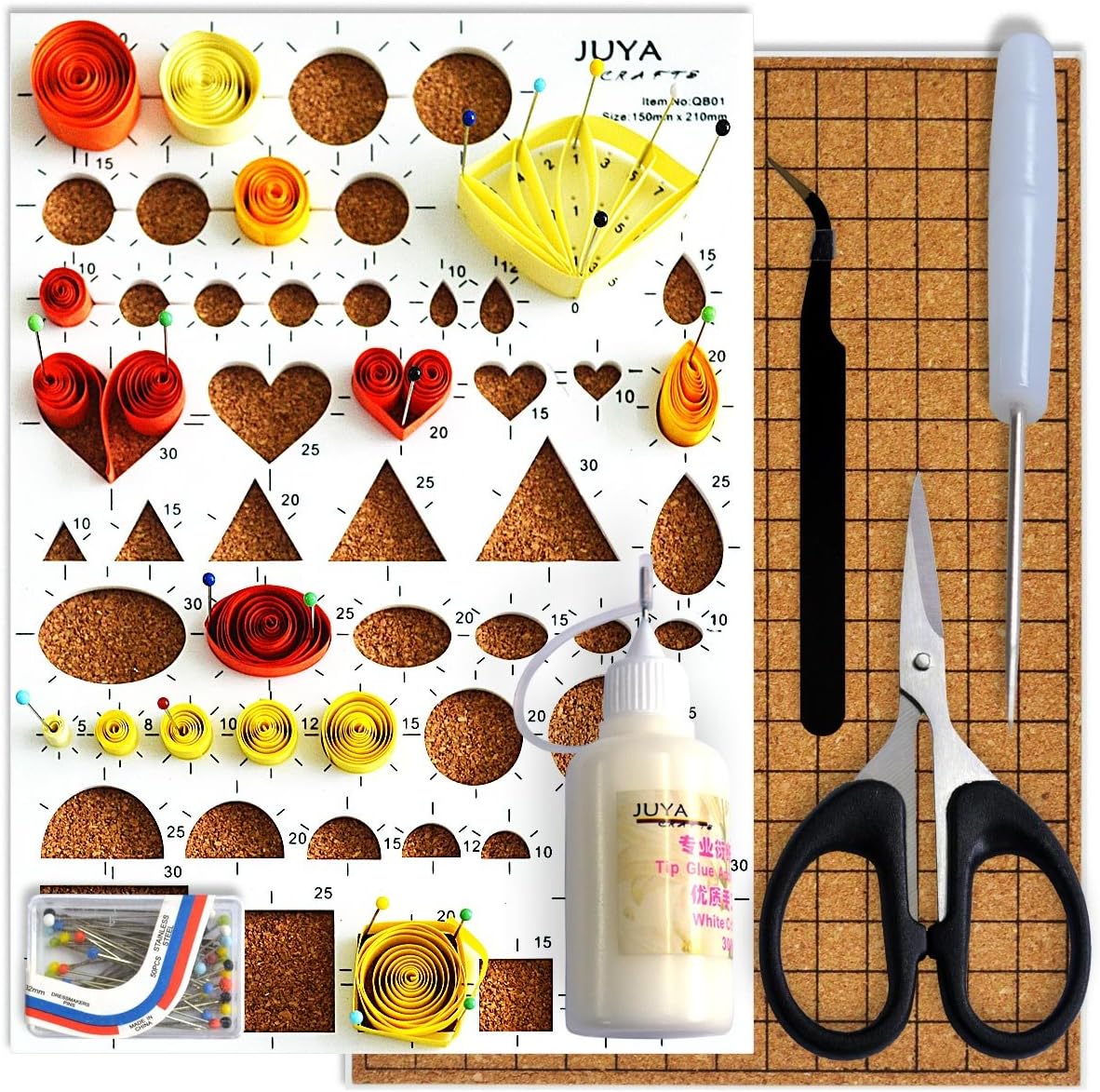 JUYA Paper Quilling Kit with Blue Tools 960 Strips Board Mould Crimper Coach Comb (Paper Width 3mm with Glue)