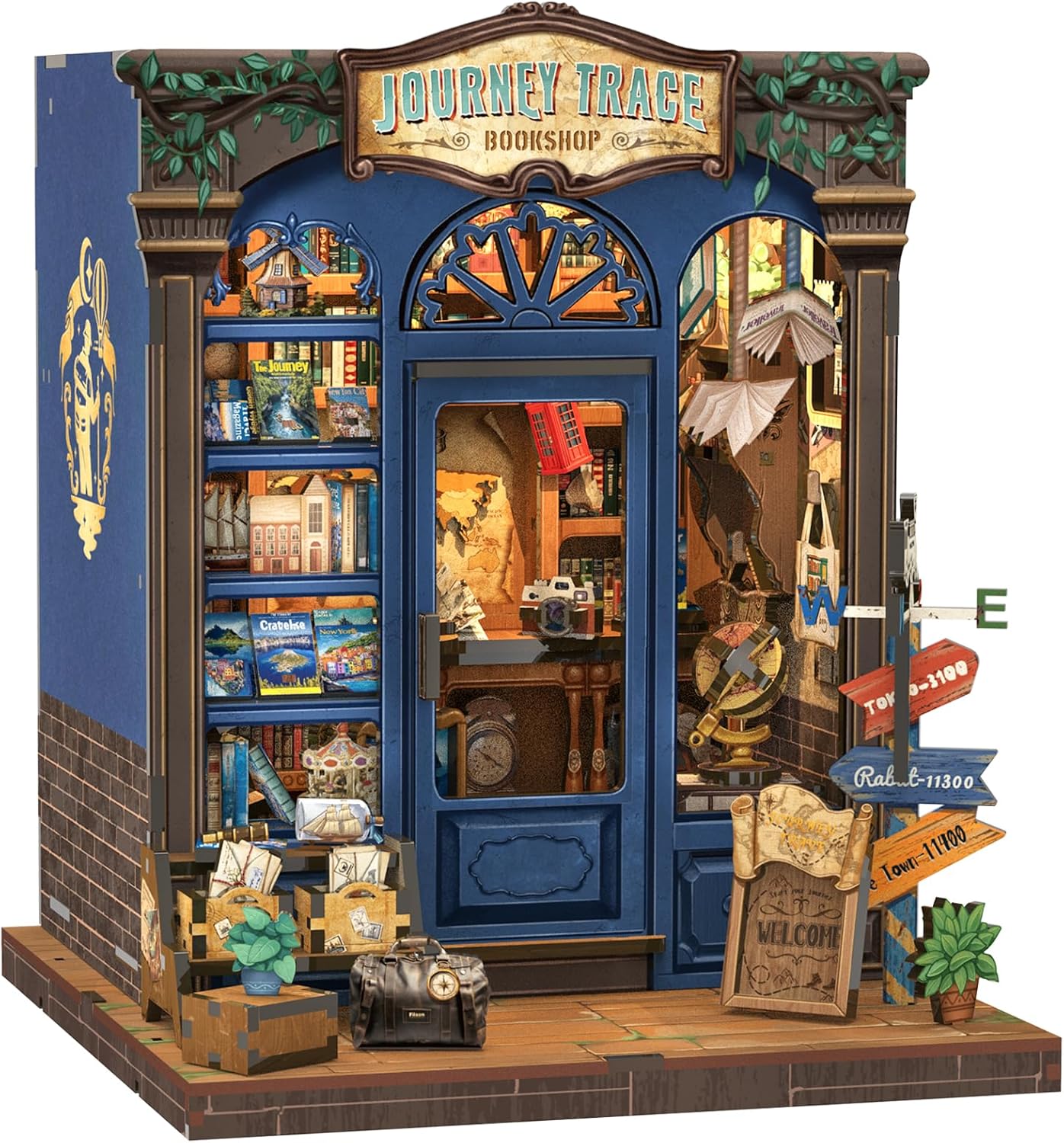 CUTEBEE Book Nook Kit - DIY Miniature House Dollhouse Kit for Adults and Teens, Booknook Tiny House Bookshelf Decor 3D Wooden Puzzle, Gifts for Family, Friends (Journey Trace Bookshop)
