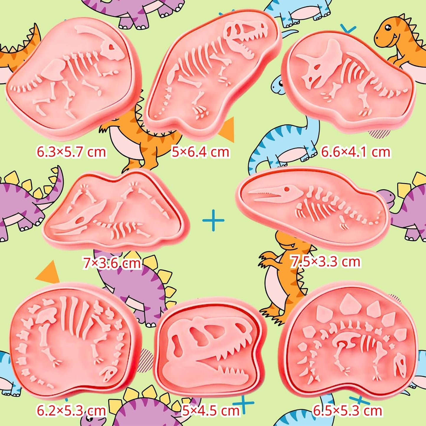 Dinosaur Fossil Cookie Cutter Set – 8pcs 3D Plastic Cookie Stamps – Fun Dino Skeleton Cookie Molds – Food Grade Kids Baking Set for Dinosaur-Themed Cookies, Cakes & Treats