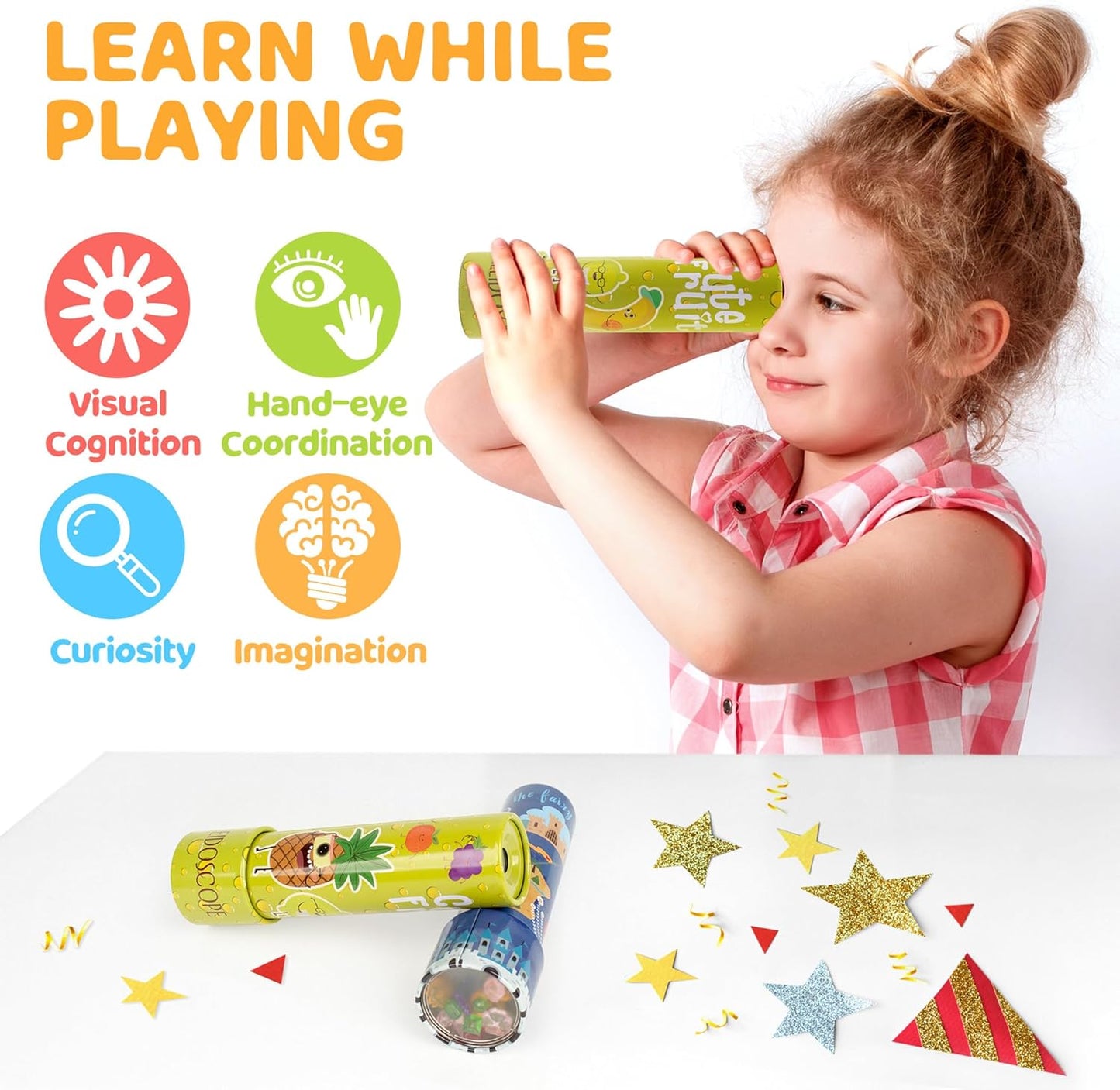 D-FantiX Classic Tin Kaleidoscopes for Kids, 2 Pack Retro Toys - Educational Toys with Metal Body, Boy Girl Birthday Party Favors Decorations, Christmas Stocking Stuffer Gift