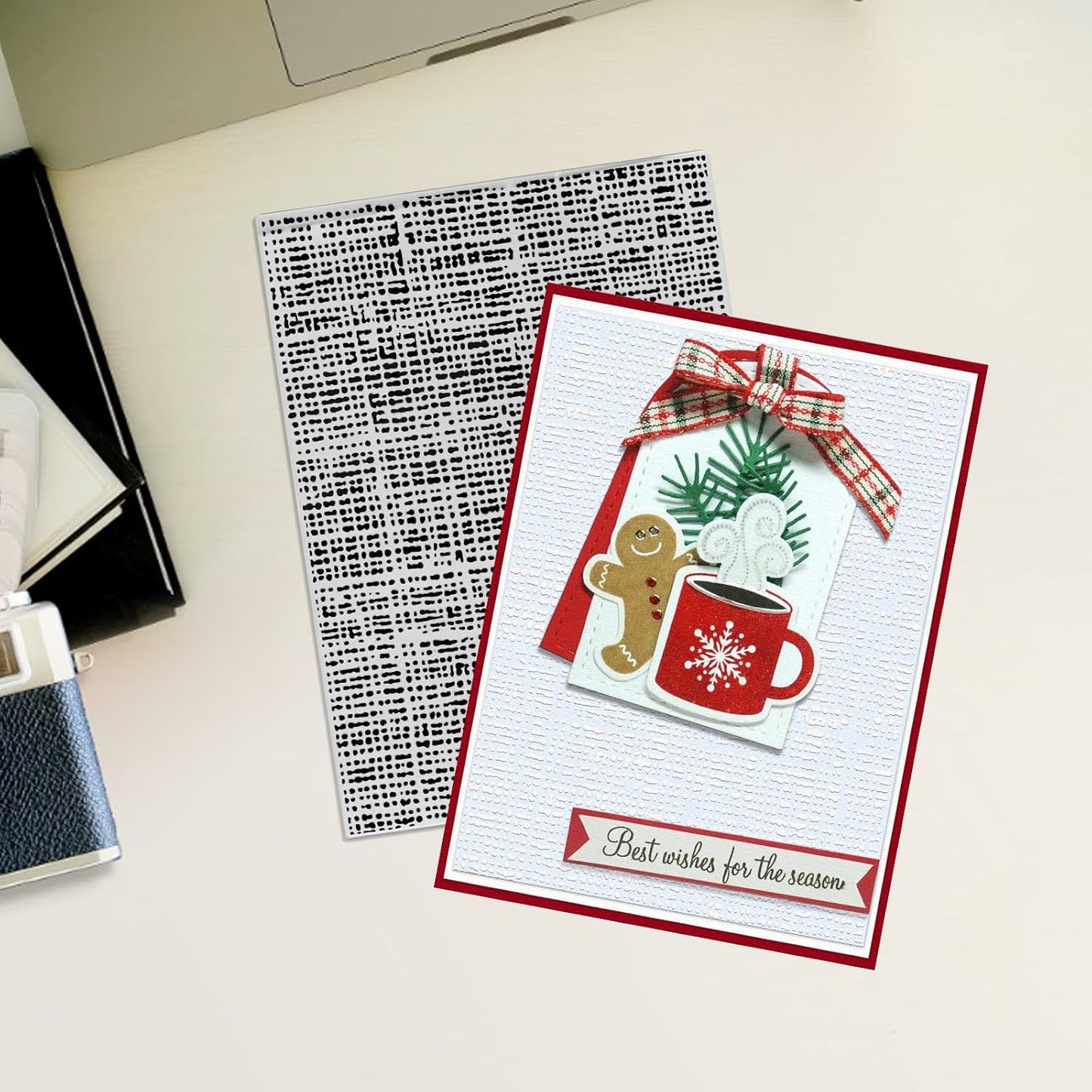 Threetols 3-D Textured Impressions Embossing Folder, Line Background Embossing Folder for Card Making, Vintage Frame DIY Plastic Scrapbooking Photo Album Card Paper DIY Craft Decor Template Mold