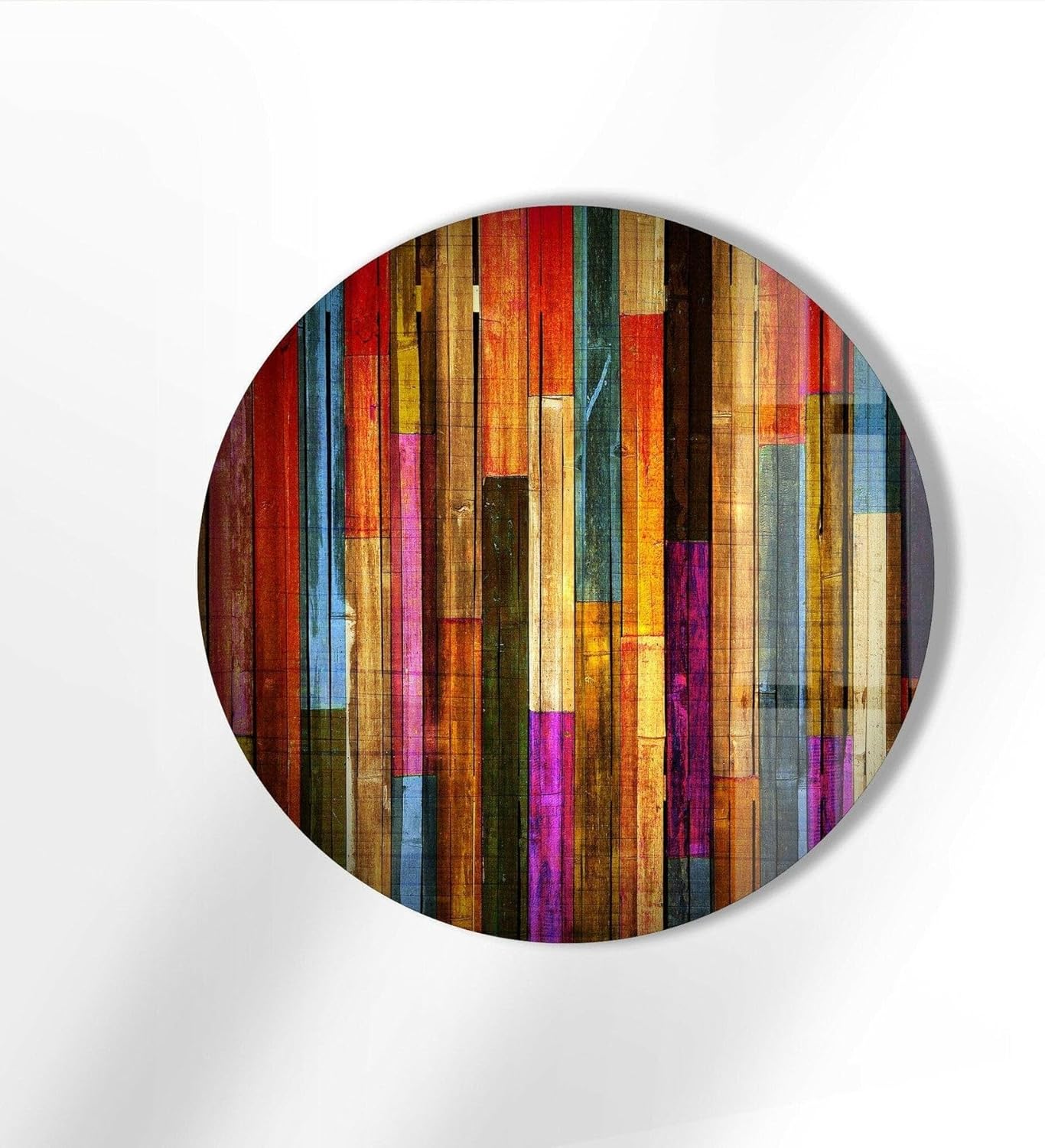My Photostation.com 39,4''(100cm) Diameter Colorful Wood Pattern Round Glass Wall Art Tempered Glass Printing Wall Decor Large Wall Art Wall Hangings