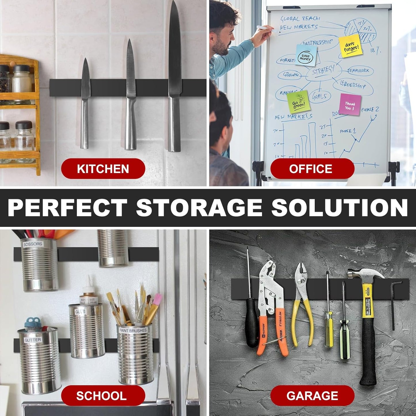 Magnetic Strip, Magnetic Tape Strips with Adhesive Backing (15 Pack, 6" x 1") Sticky Magnet Tape Strips Heavy Duty for Kitchen, Garage - Adhesive Knife Magnetic Tape Tool Holder Strip for Wall