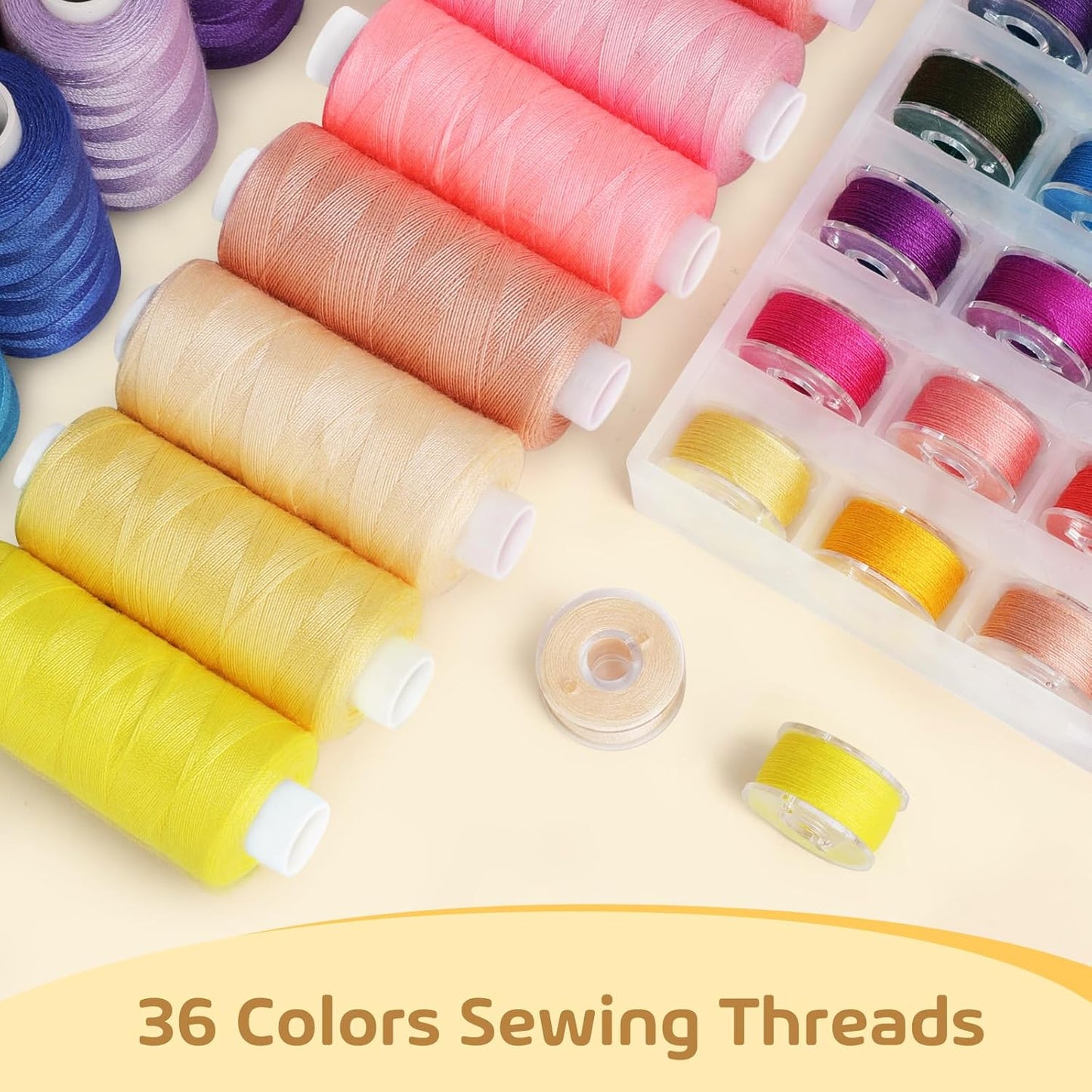 Coquimbo 72pcs Sewing Thread Set: 36 Colors Prewound Bobbins, 400 Yards Polyester Thread Spools for Hand & Sewing Machine, Emergency Home and DIY Use, Stocking Stuffers Gifts for Women Adults Mom