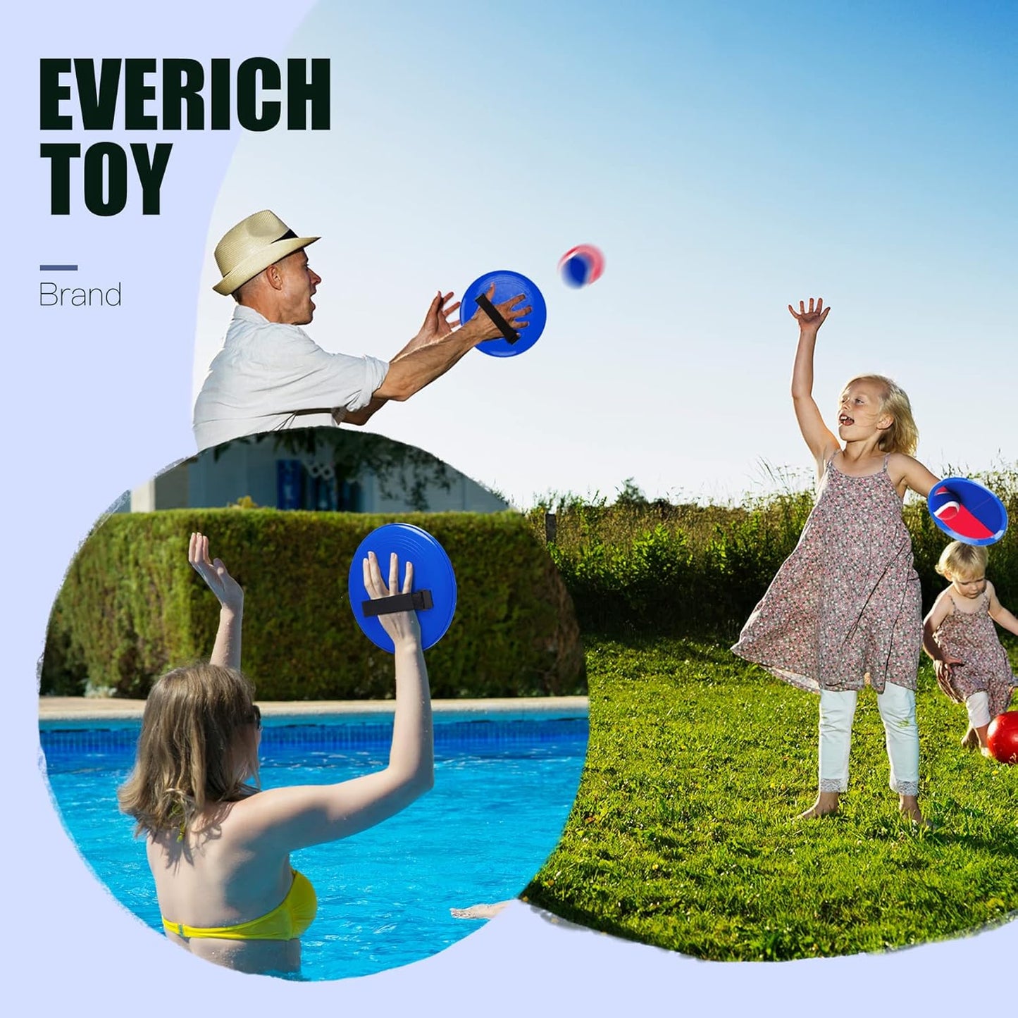 EVERICH Upgraded Toss and Catch Ball Game Set - Indoor and Outdoor Games for Kids 3-12, Beach Sand Pool Water Toy Includes 2 Paddles 2 Sticky Balls, Great Birthday Easter Gifts for Boys Girls