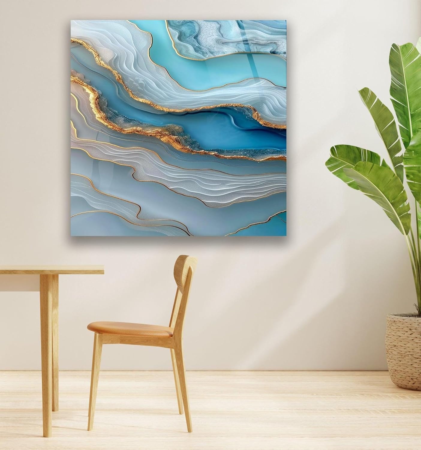 My Photostation.com Round 24'' Turquoise and Blue Alcohol ink Glass Wall Art Tempered Glass Printing Wall Decor Large Wall Art Wall Hangings