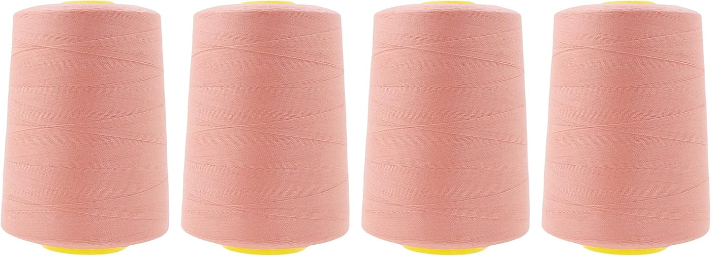 Mandala Crafts 4 Pack of Serger Threads Cones Spools - 20S/2 24000 Yards Polyester Blush Threads for Sergers Machine and Overlock Quilting Sewing Machine