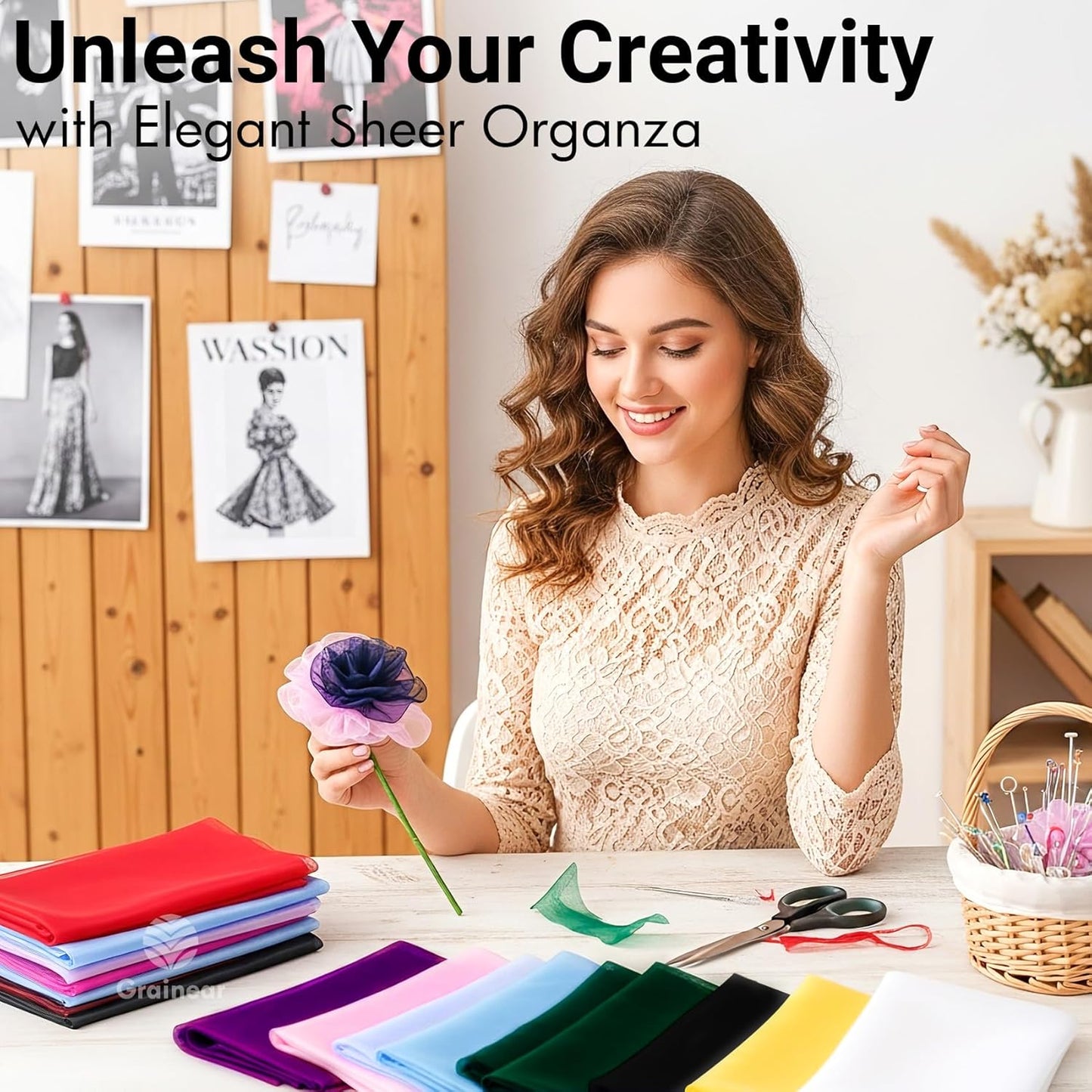 Baby Blue Crystal Organza Fabric – 16" x 5 Yards Lightweight Sheer Tulle for Bows, Tutus, Table Runners, Gift Wrapping, Crafts & DIY Sewing (Folded Package)