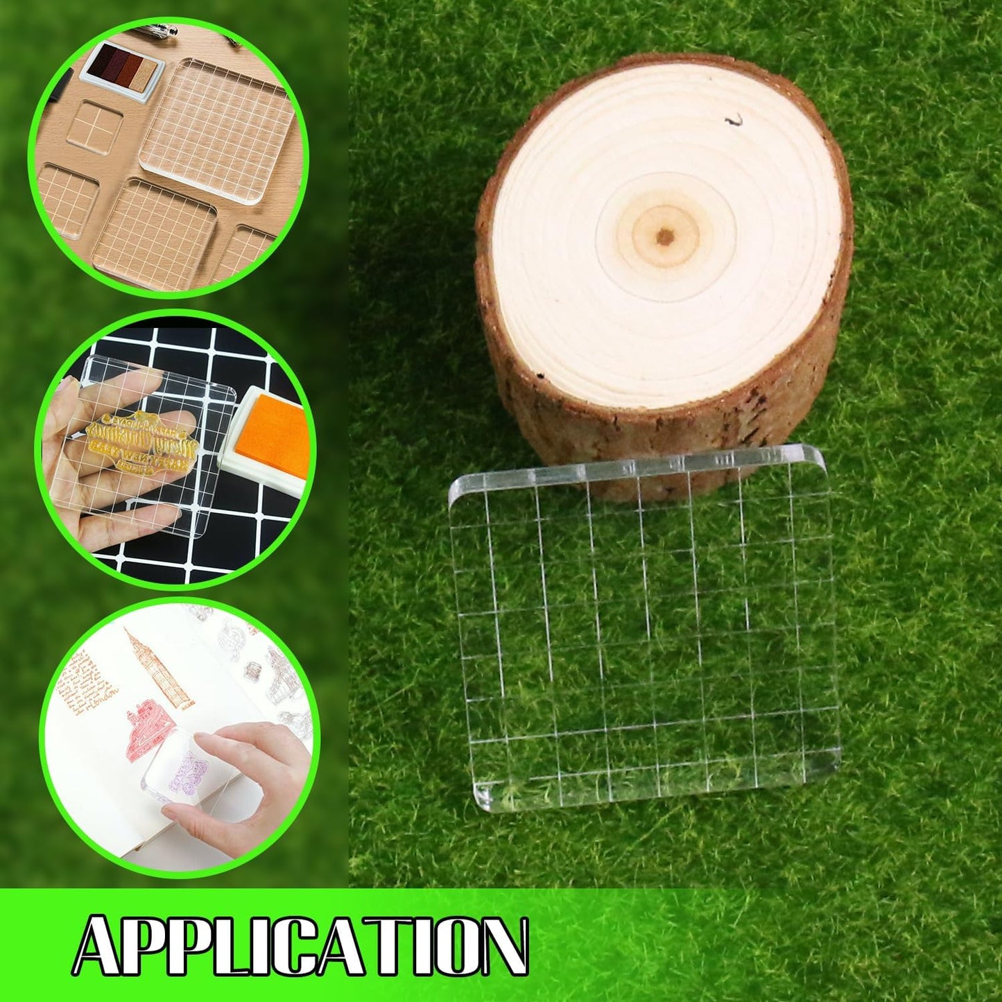 2Pcs Clear Stamp Blocks Set, 3 x 3 Inch Square Acrylic Blocks for Stamping With Grid Lines - Scrapbooking Crafts Tools