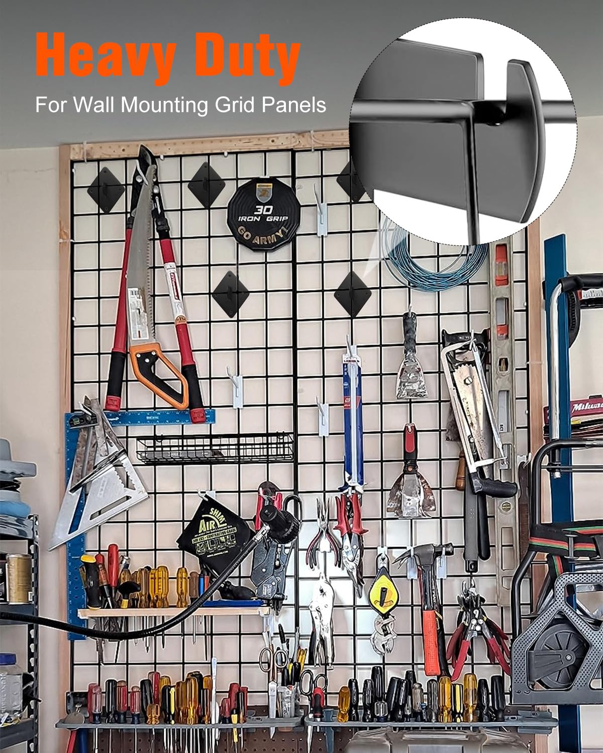 Gridwall Mount Brackets, 30 Pcs Wall Grid Panel Accessory with 150Pcs Wall Mount Screws and 4 Pcs S Hooks for Wire Wall Grid Clothing Store Cloakroom Retail Display Wall Organization.